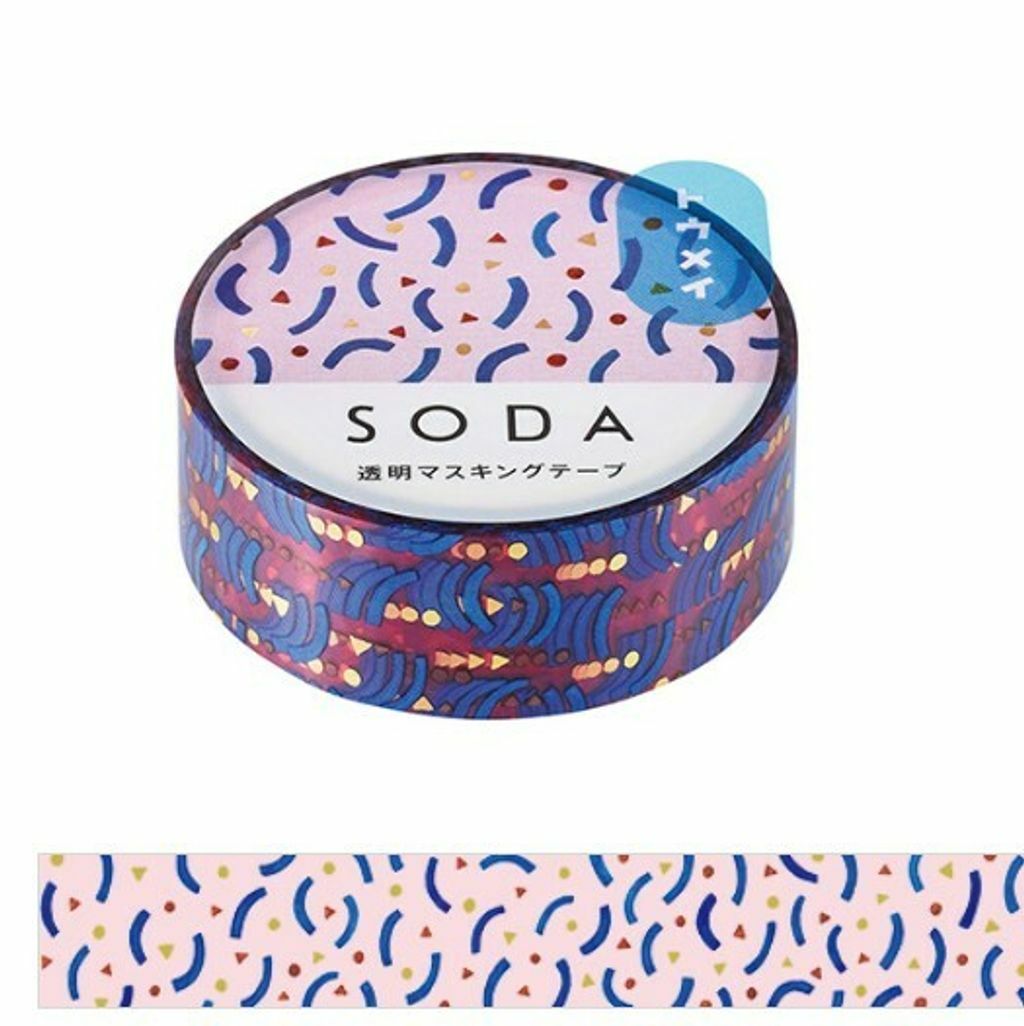 圖案 壓箔款 Soda 透明PET膠帶 寬15MM ｜KING JIM