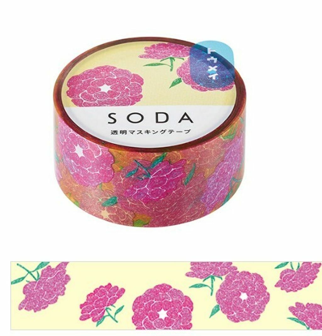 牡丹花款 Soda 透明PET膠帶 寬20MM ｜KING JIM