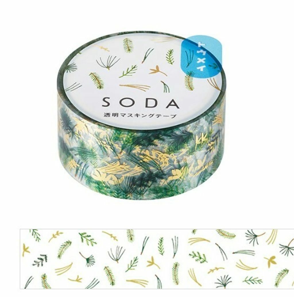 植物 壓箔款 Soda 透明PET膠帶 寬20MM ｜KING JIM