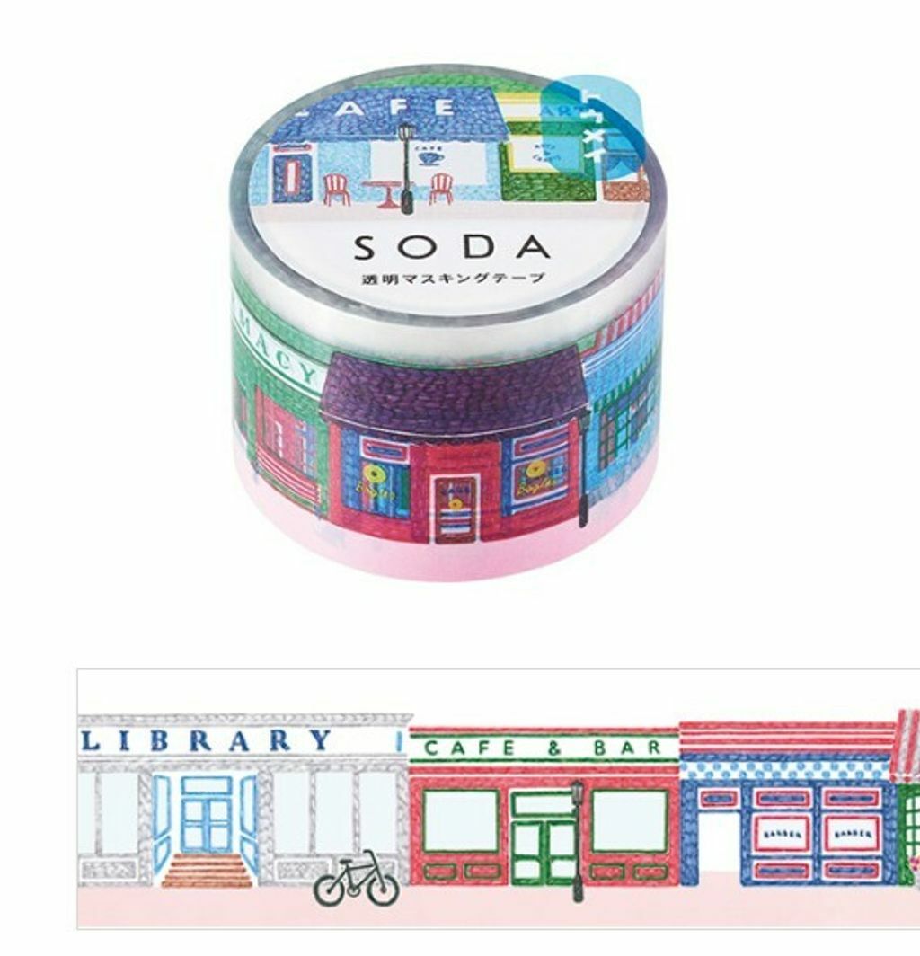 街道景象款 Soda 透明PET膠帶 寬30MM ｜KING JIM