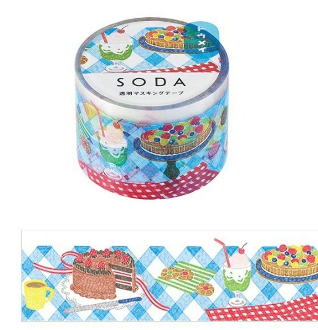 午茶時光款 Soda 透明PET膠帶 寬30MM ｜KING JIM