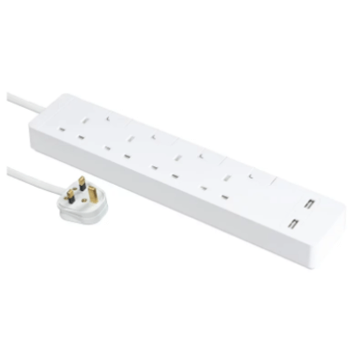 施耐德電器 Schneider Electric Schneider 13A 四位獨立開關安全插座連兩位USB充電插座 連3米線 TSH34U_3_WE_C5