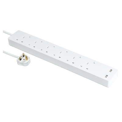 施耐德電器 Schneider Electric Schneider 13A 六位獨立開關安全插座連兩位USB充電插座 連3米線 TSH34U_3_WE_C5