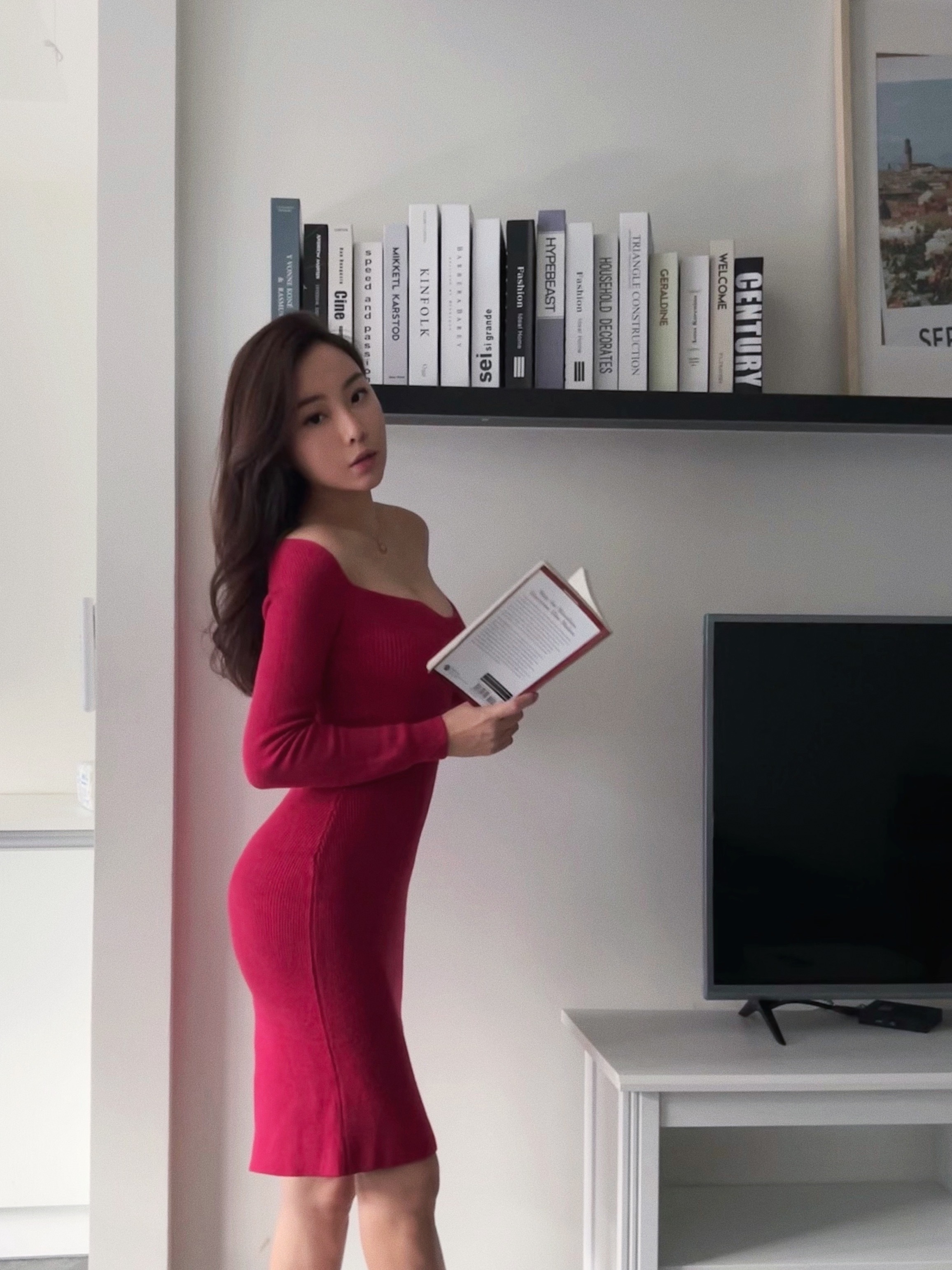 Sicilia 西西里 桃心領針織長袖洋裝