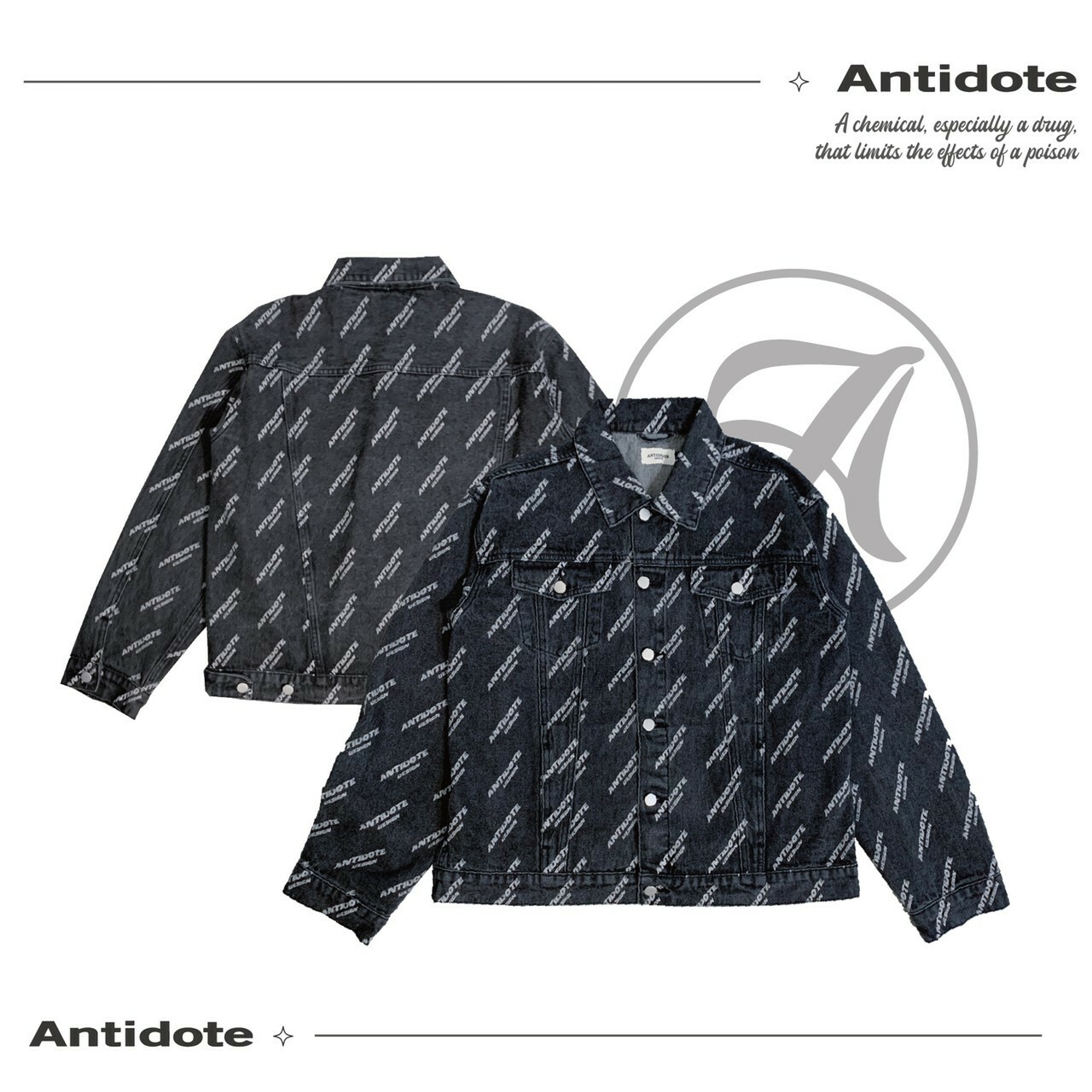 ANTIDOTE 滿版字體Logo 石洗黑 牛仔外套 牛仔褲 牛仔套裝