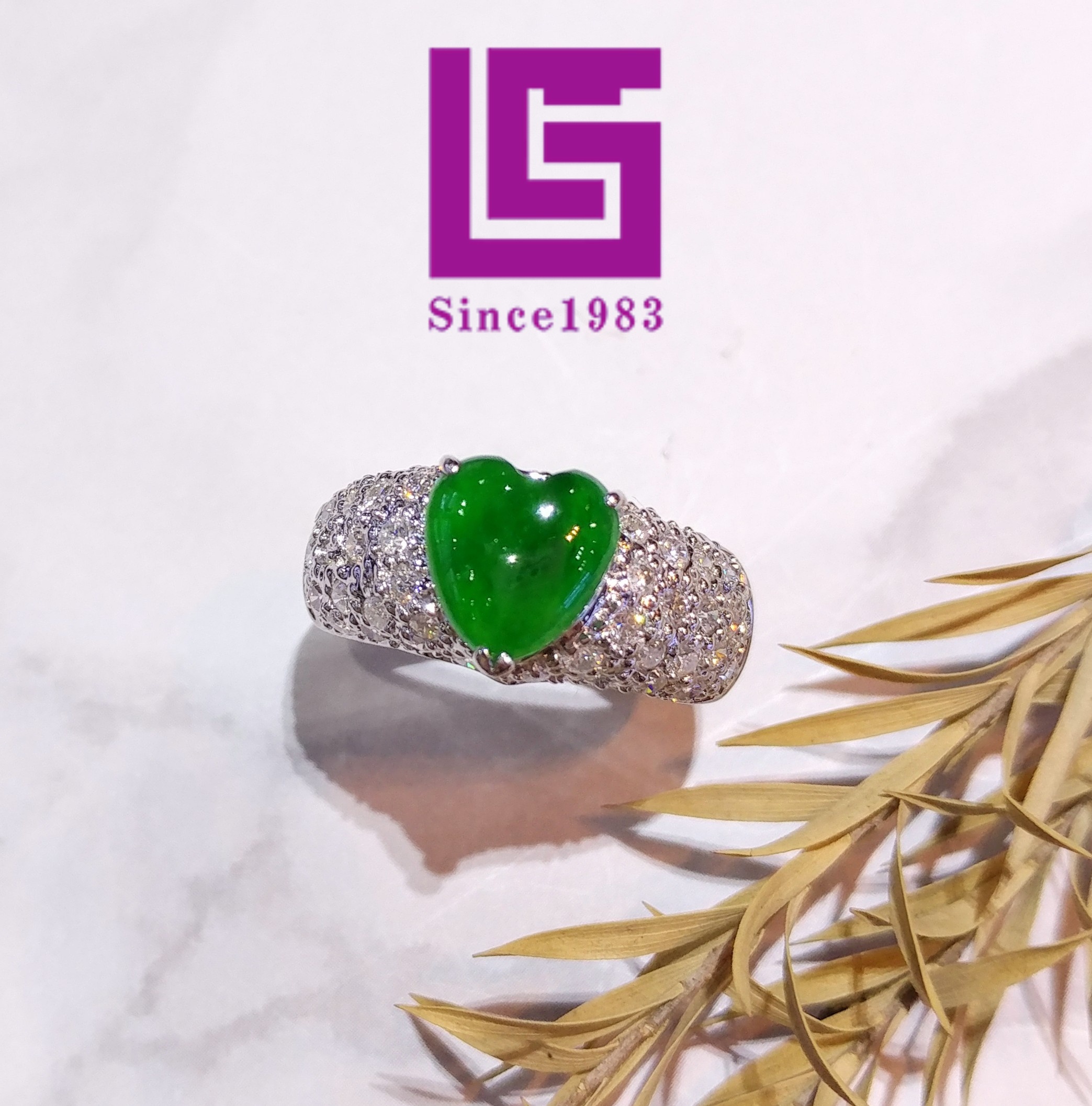 White Gold Jade and 0.78ct Diamond Ring