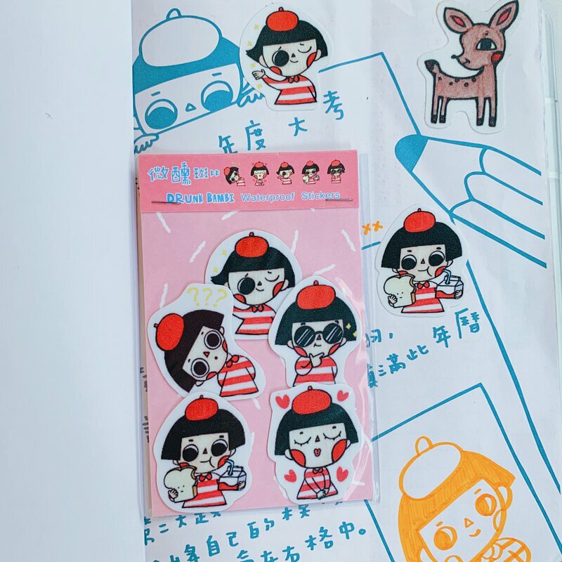 小畫家表情包 5入防水貼紙組｜微醺斑比