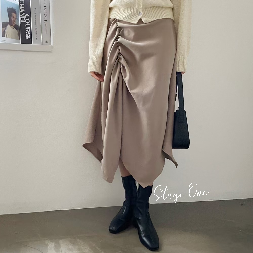 韓國製🇰🇷OP2082 不規則皺摺長裙