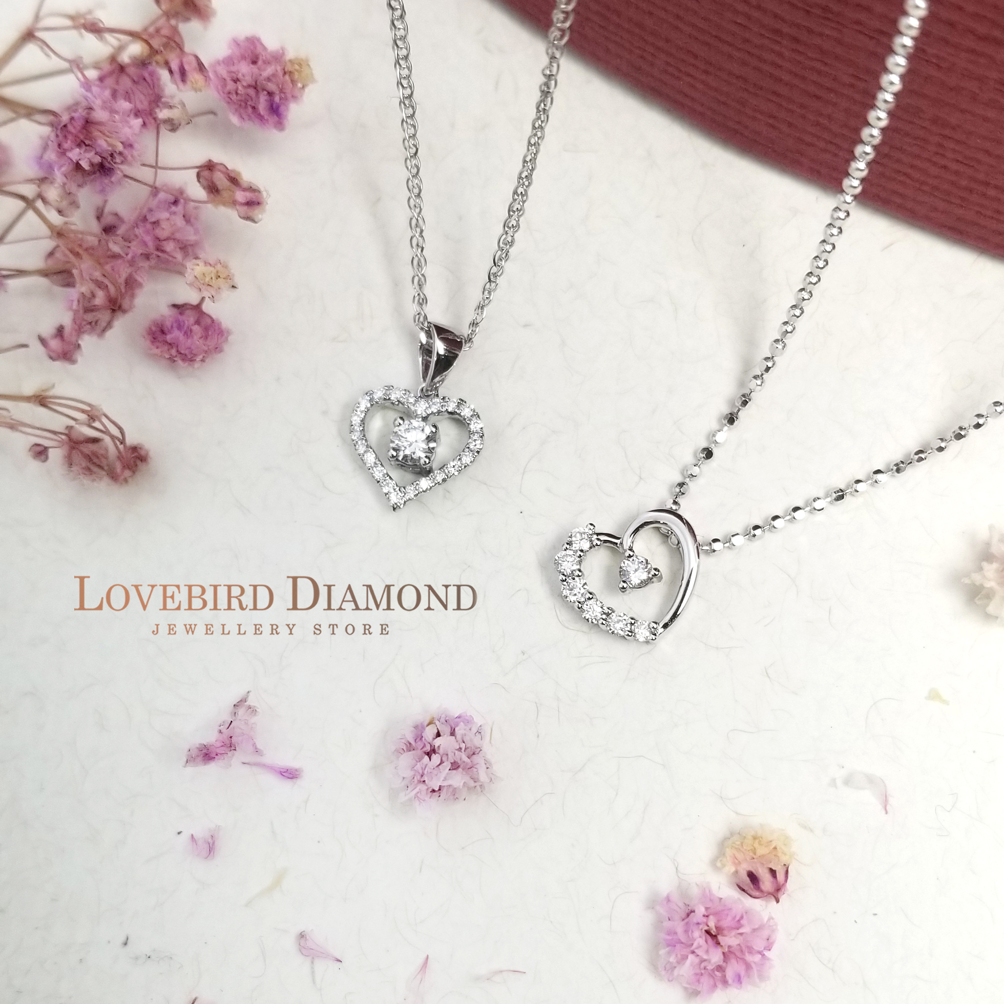 18K白金天然鑽石心形吊墜