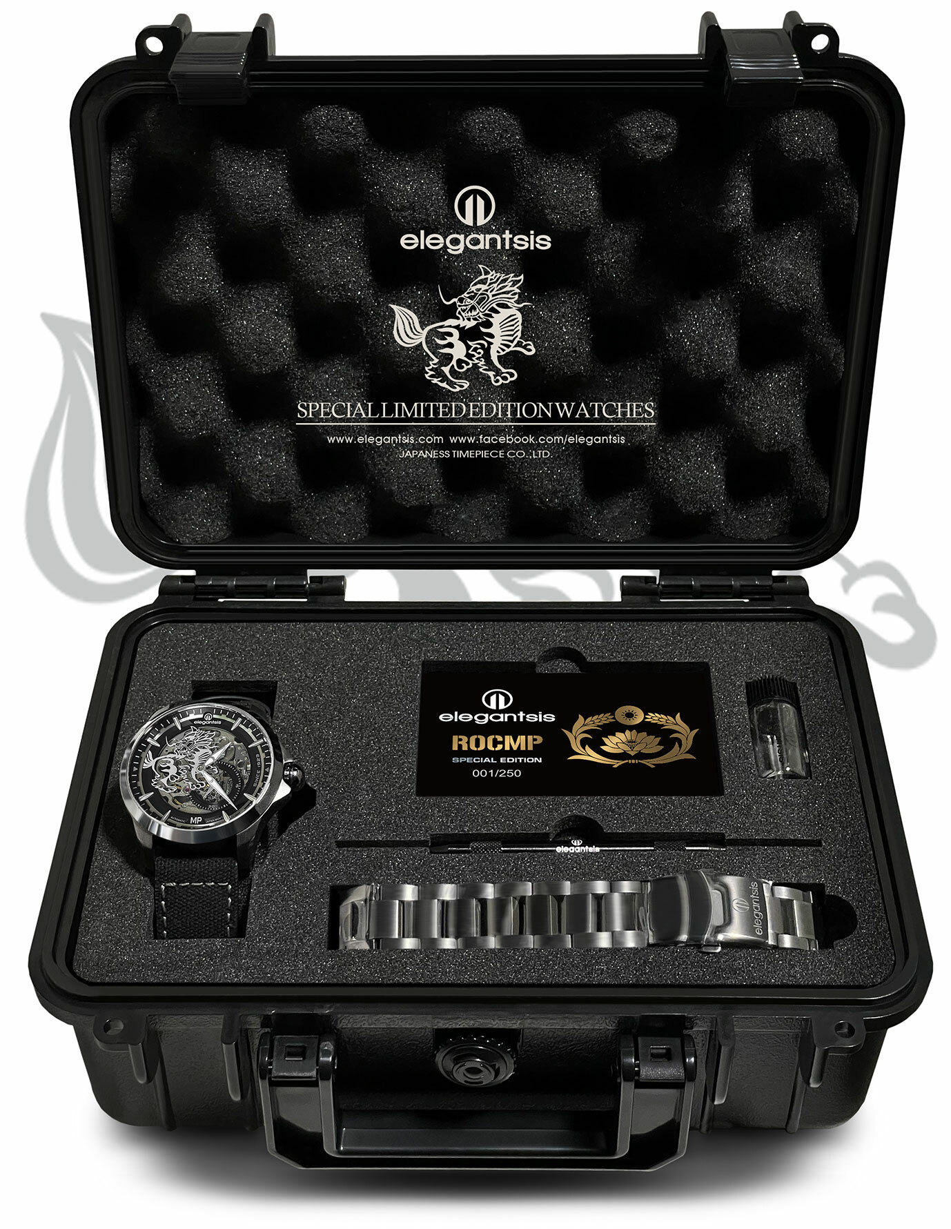 萬年鐘錶 - elegantsis 愛樂時   黑色款 - 憲兵特別限定款機械男錶 ELJX65AS-MP-8G02LC