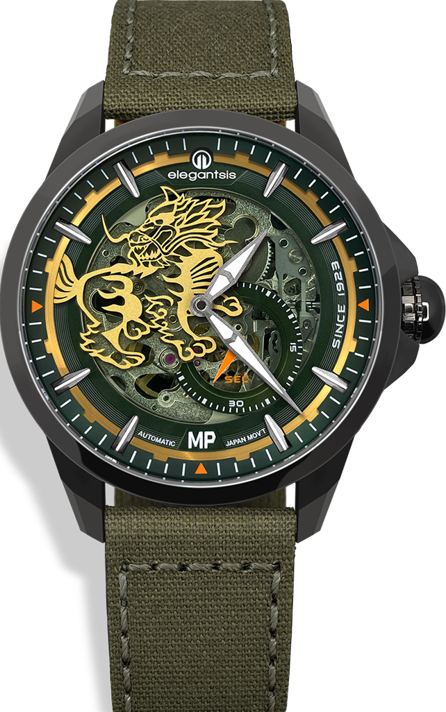 萬年鐘錶 - elegantsis 愛樂時   綠色款 - 憲兵特別限定款機械男錶 ELJX65AS-MP-8G01LC