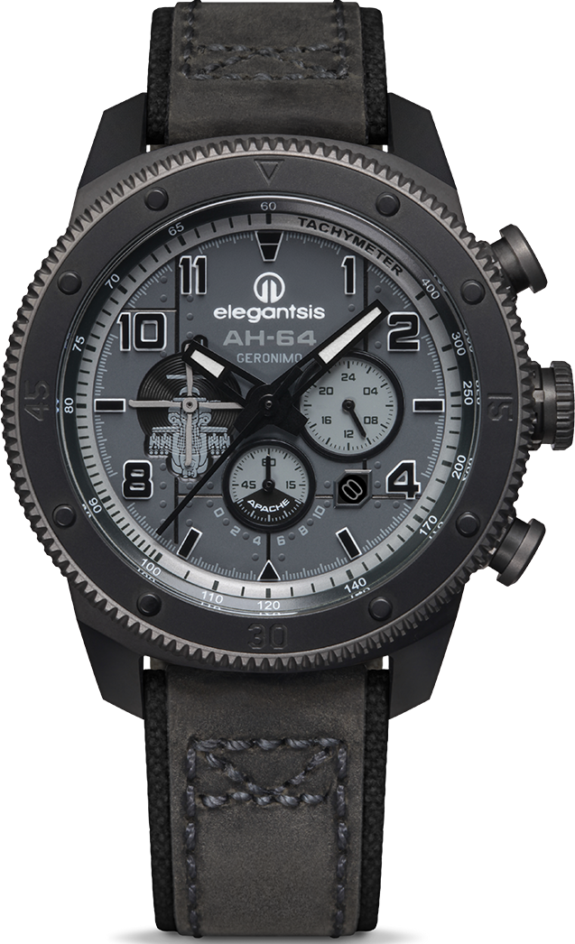 萬年鐘錶 - elegantsis 愛樂時   灰色款 - 阿帕契限定款三眼計時男錶 ELJX48MQS-AH64-OG02LC