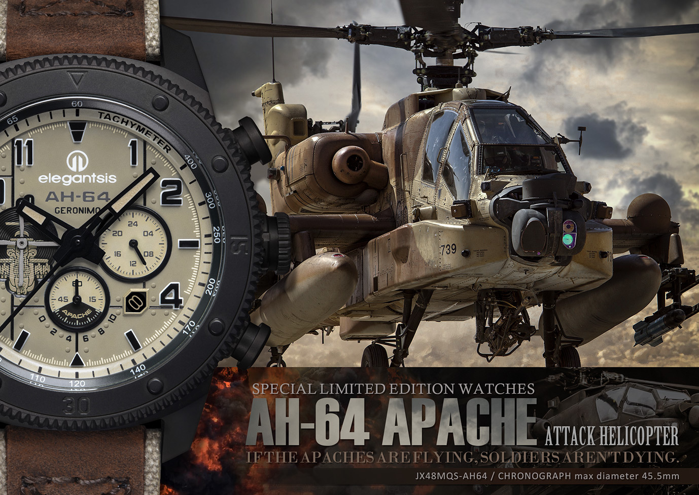 萬年鐘錶 - elegantsis 愛樂時   沙色款 - 阿帕契限定款三眼計時男錶 ELJX48MQS-AH64-OY01LC