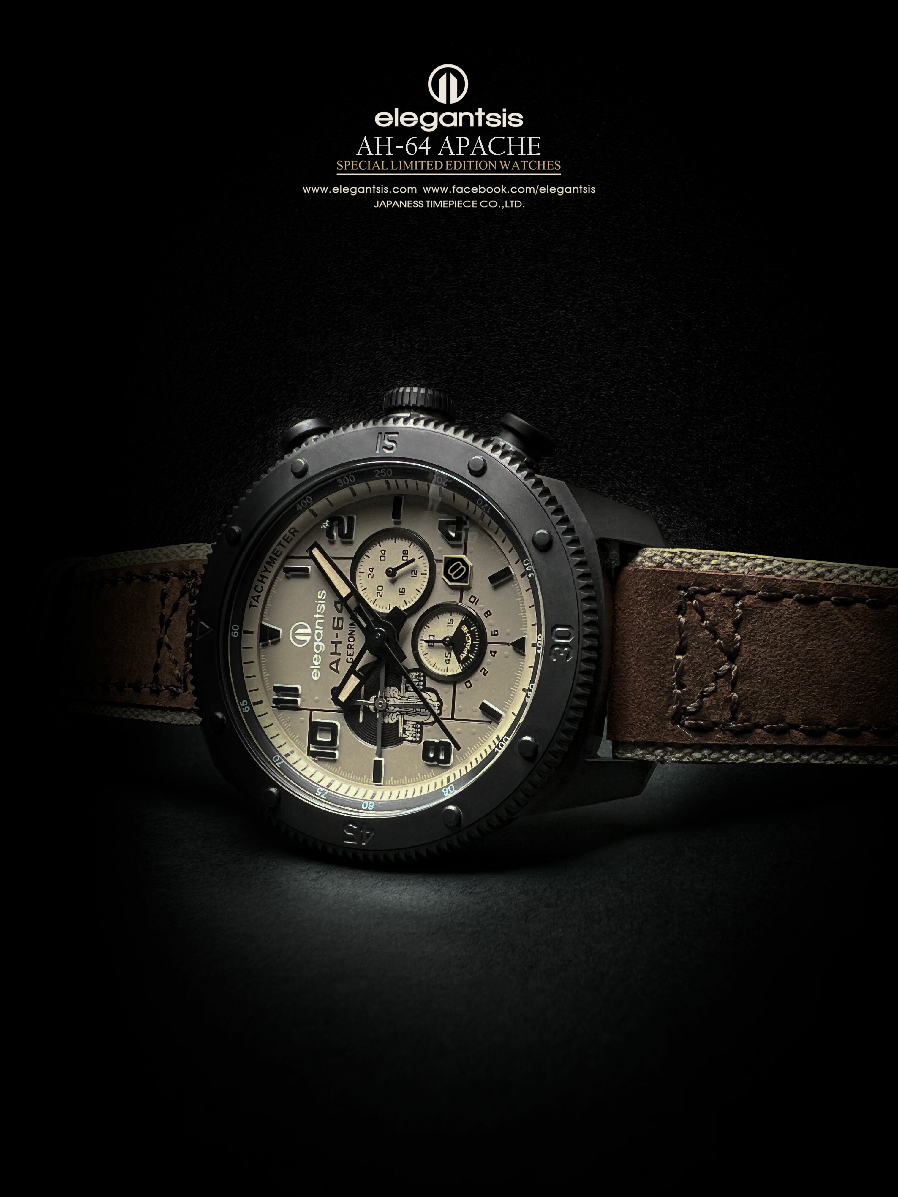萬年鐘錶 - elegantsis 愛樂時   沙色款 - 阿帕契限定款三眼計時男錶 ELJX48MQS-AH64-OY01LC