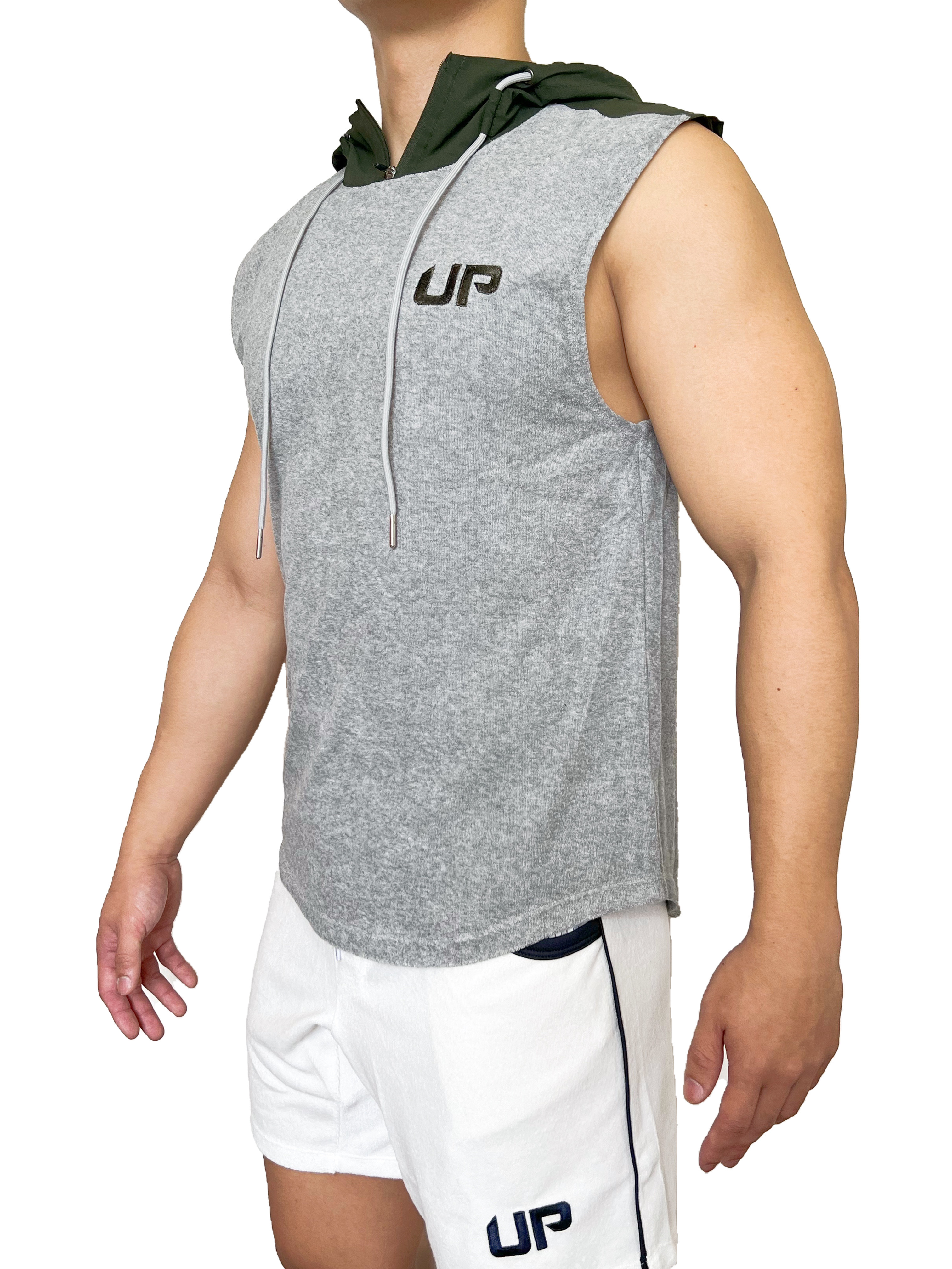 Taoru Trail 毛巾連帽背心 石灰色/軍綠