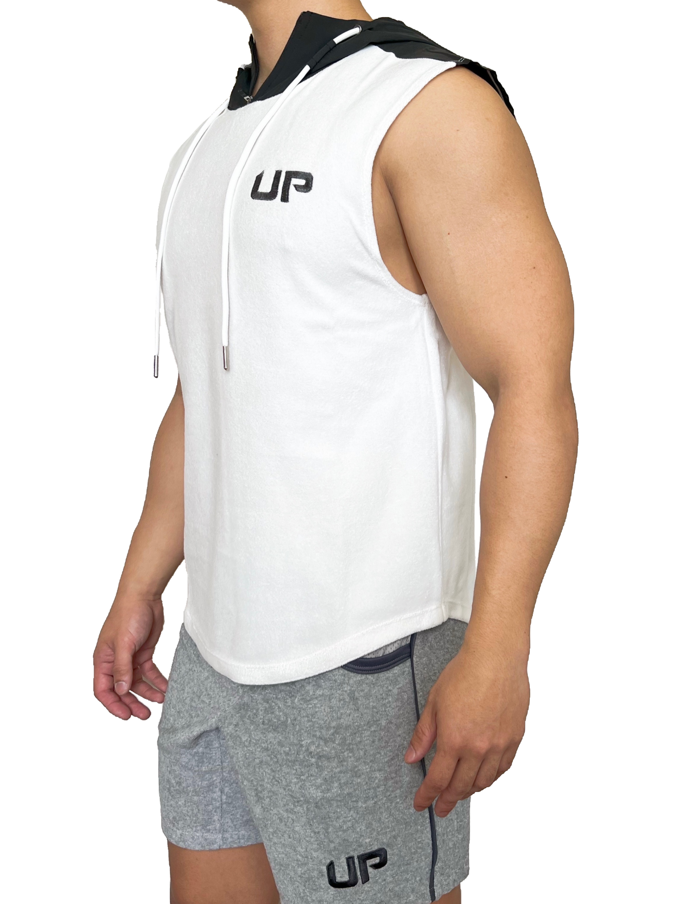 Taoru Trail 毛巾連帽背心 霧白色/黑