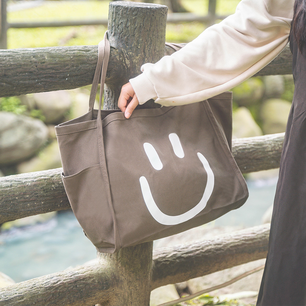 BiA立體帆布袋微笑款 可可棕