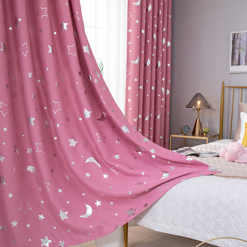浪漫星月 • 粉色 • 打孔遮光窗簾