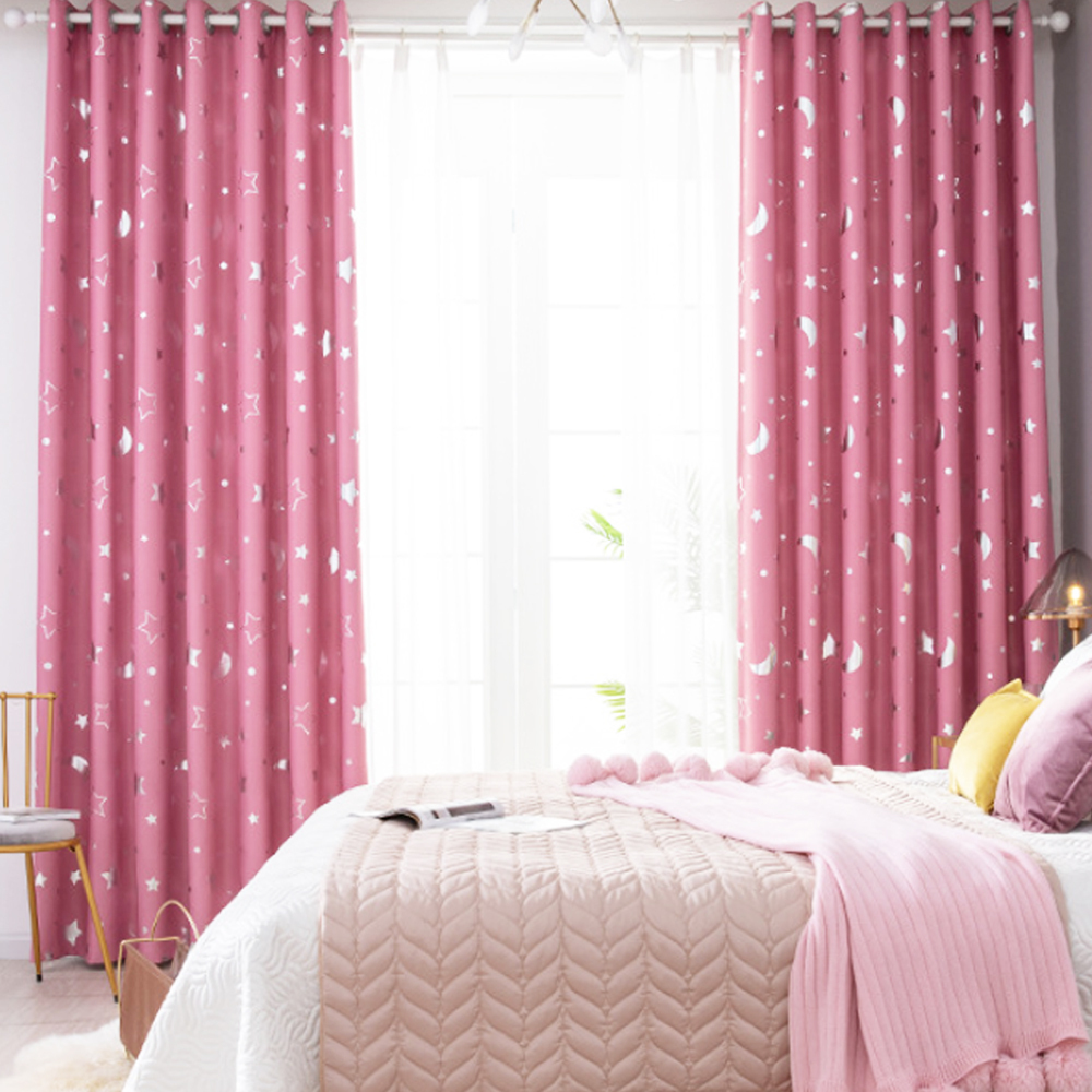 浪漫星月 • 粉色 • 打孔遮光窗簾