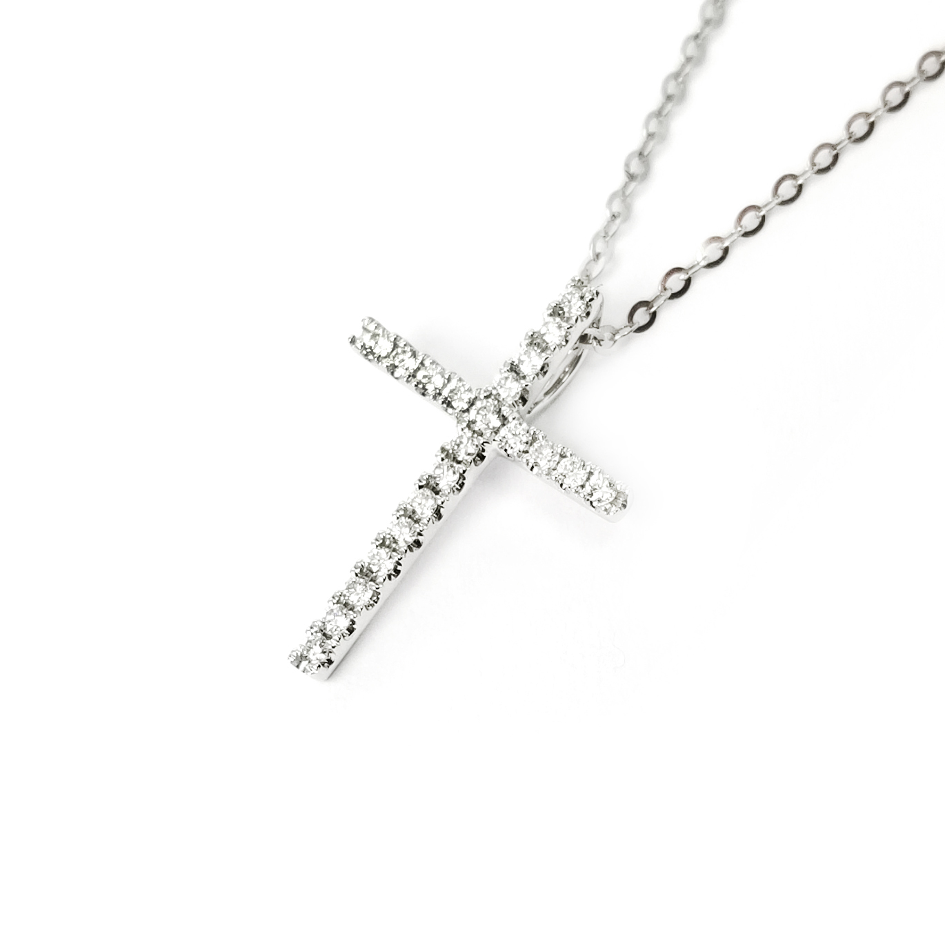 18K白金天然鑽石十字架吊墜