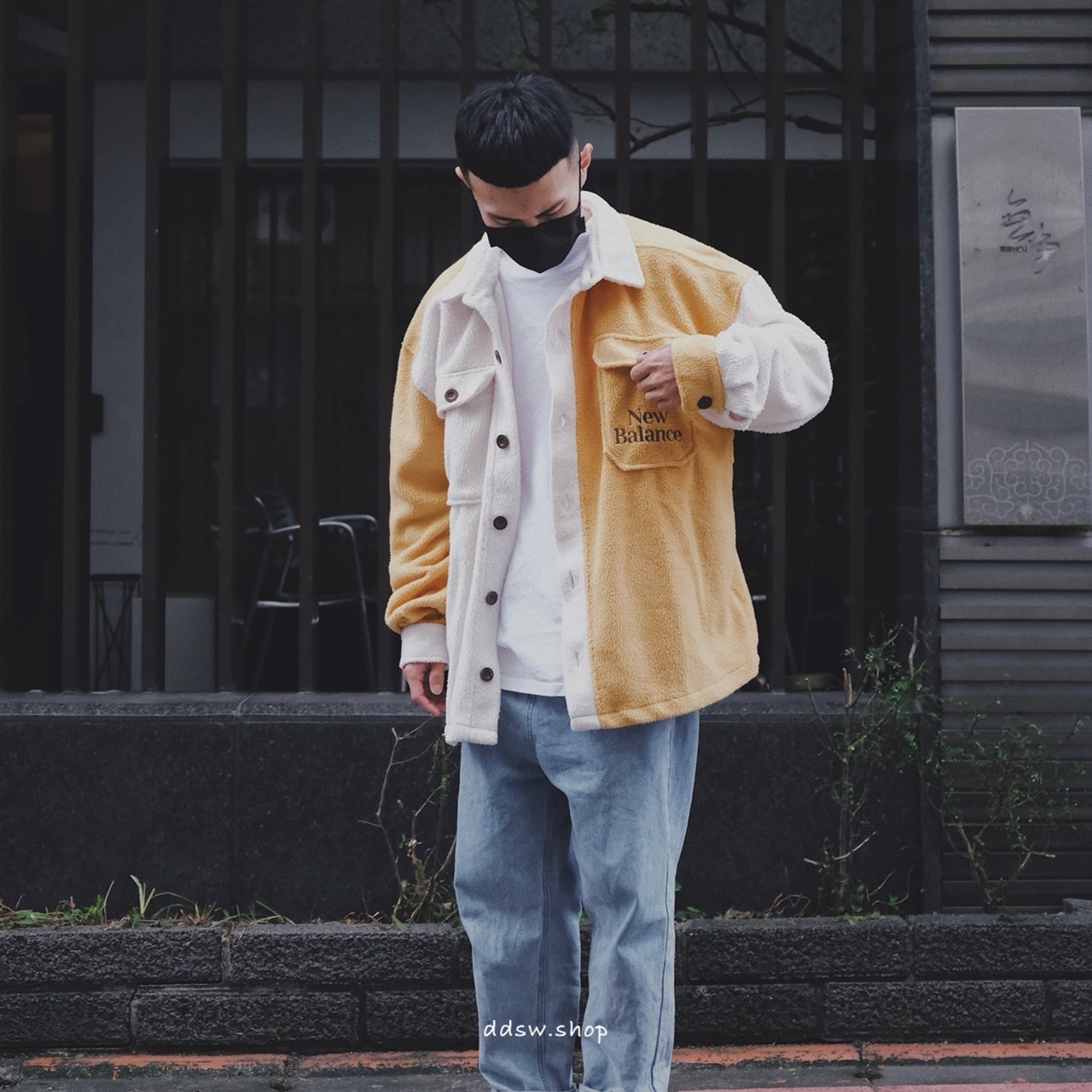 New Balance 外套 國外限定款 黃白色 拼接鈕扣外套