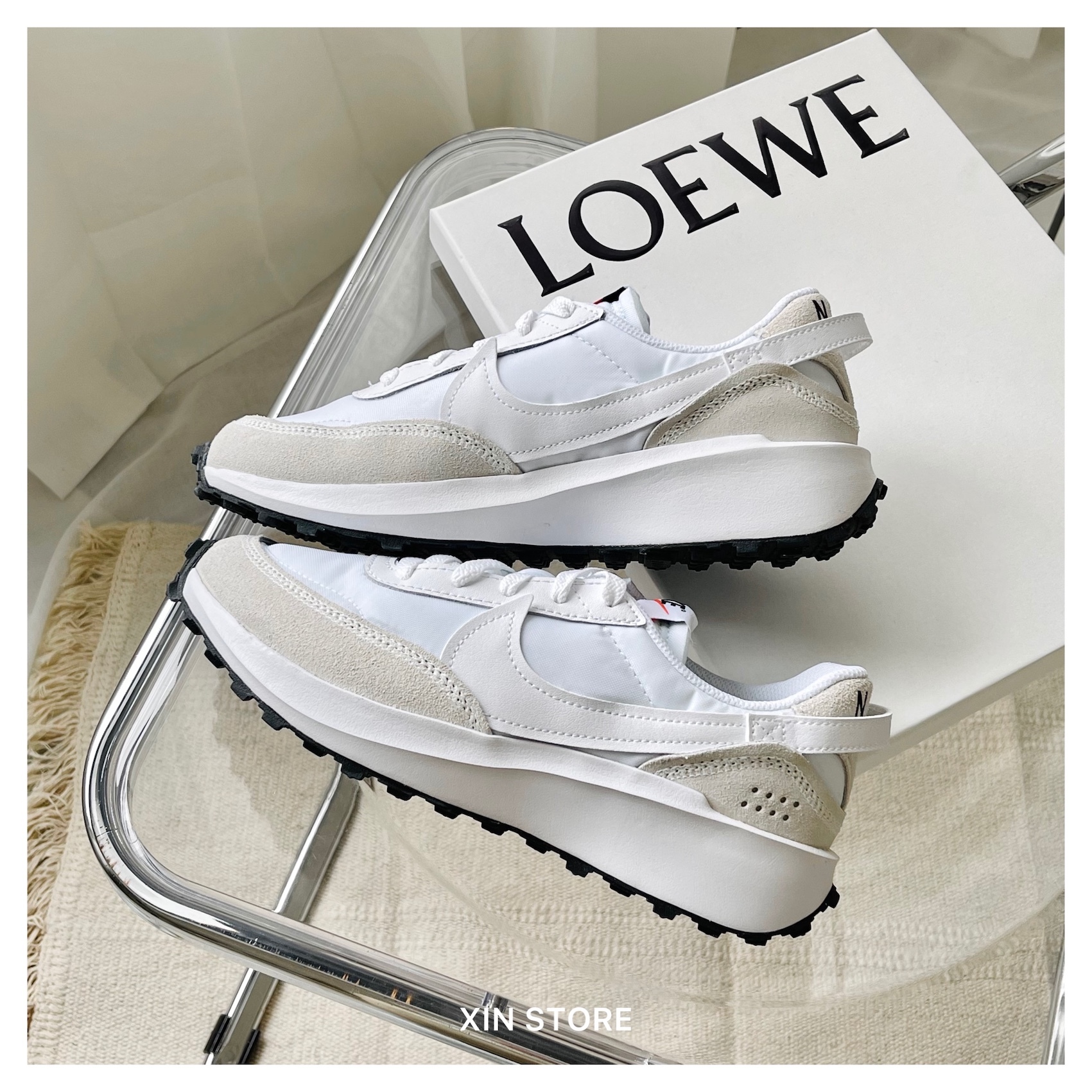 【現貨】Nike Waffle Debut 小Sacai 平民版 麂皮 厚底 增高 米白