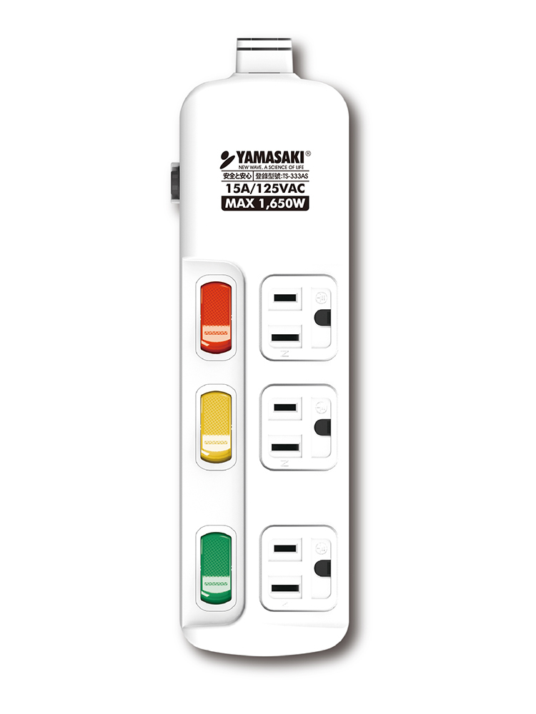 山崎防突波過載防護3孔延長線(6尺/1.8M)｜TS-333AS-6