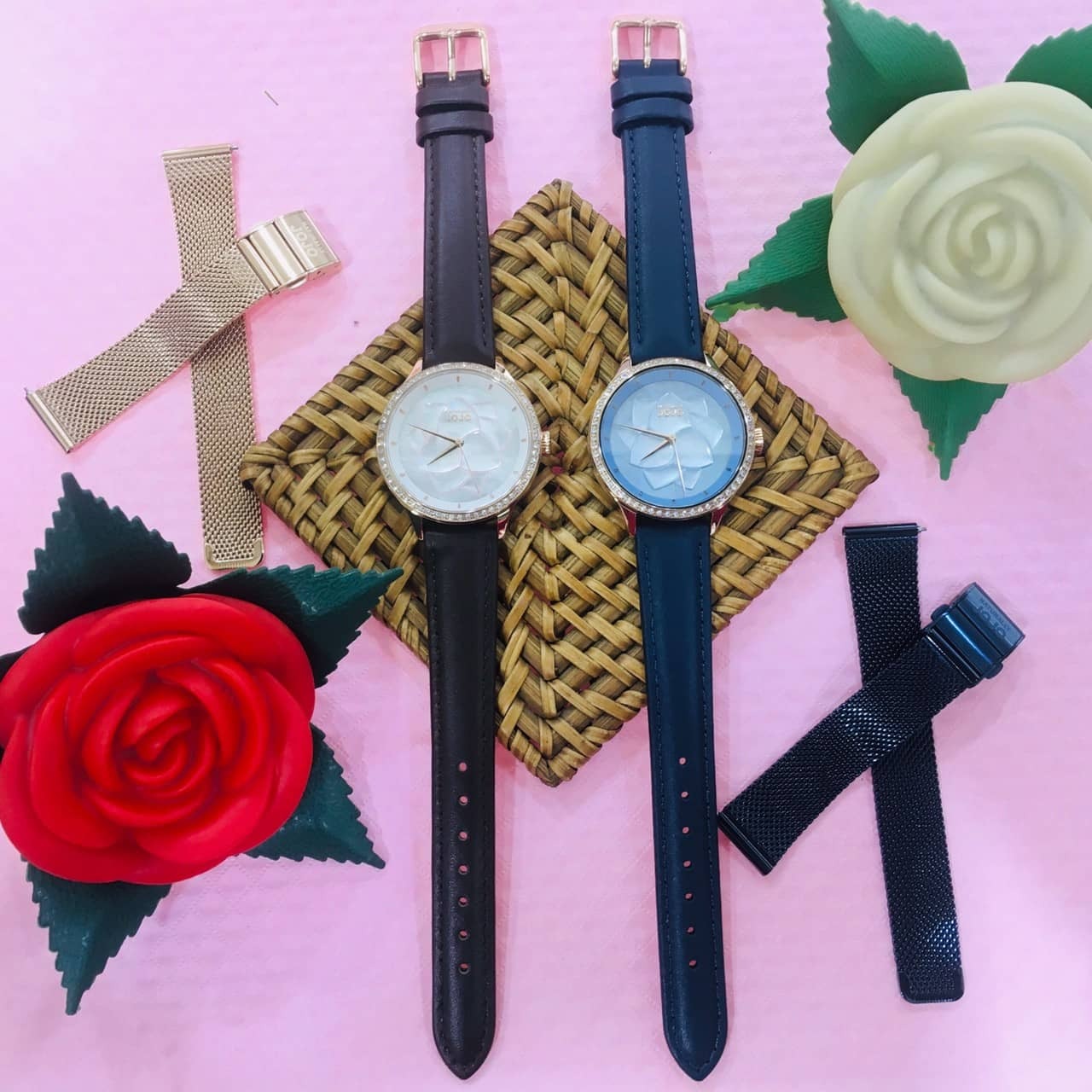 【NATURALLY JOJO】立體花瓣米蘭帶款套錶組 附贈快拆帶 JO96985-80R 白蝶貝/  JO96985-55R 藍蝶貝 (36mm) 現代鐘錶