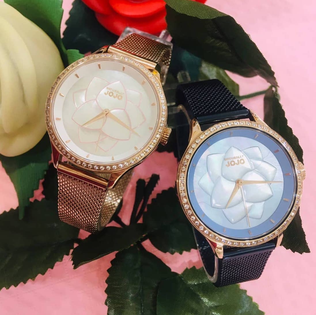 【NATURALLY JOJO】立體花瓣米蘭帶款套錶組 附贈快拆帶 JO96985-80R 白蝶貝/  JO96985-55R 藍蝶貝 (36mm) 現代鐘錶