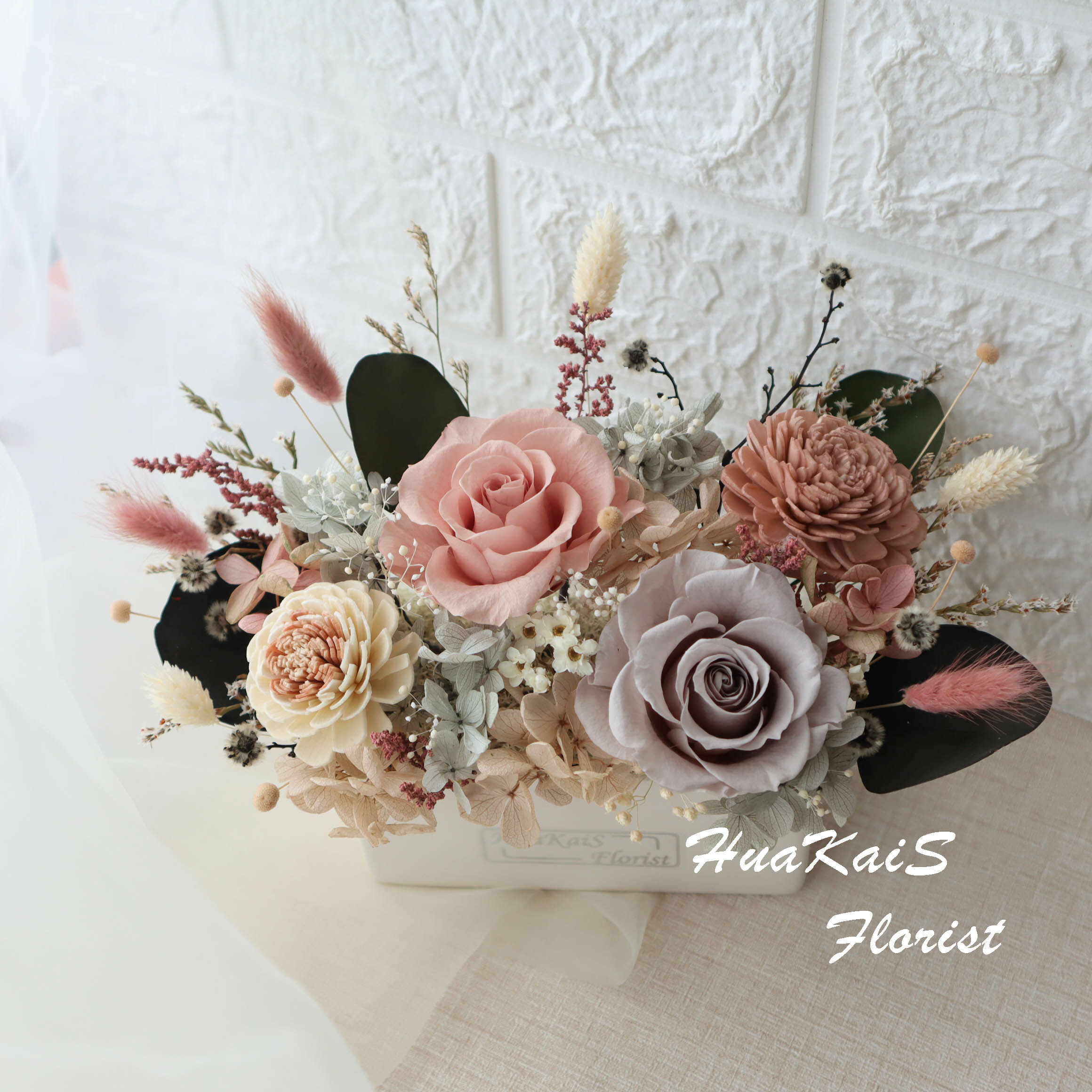 經典款桌花-雲霧灰|開幕賀禮|喬遷新居|永生桌花|室內布置