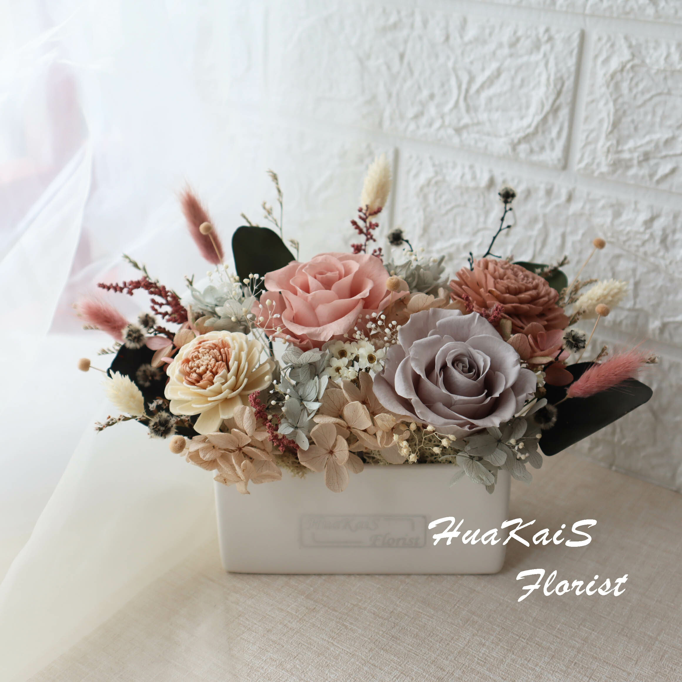 經典款桌花-雲霧灰|開幕賀禮|喬遷新居|永生桌花|室內布置