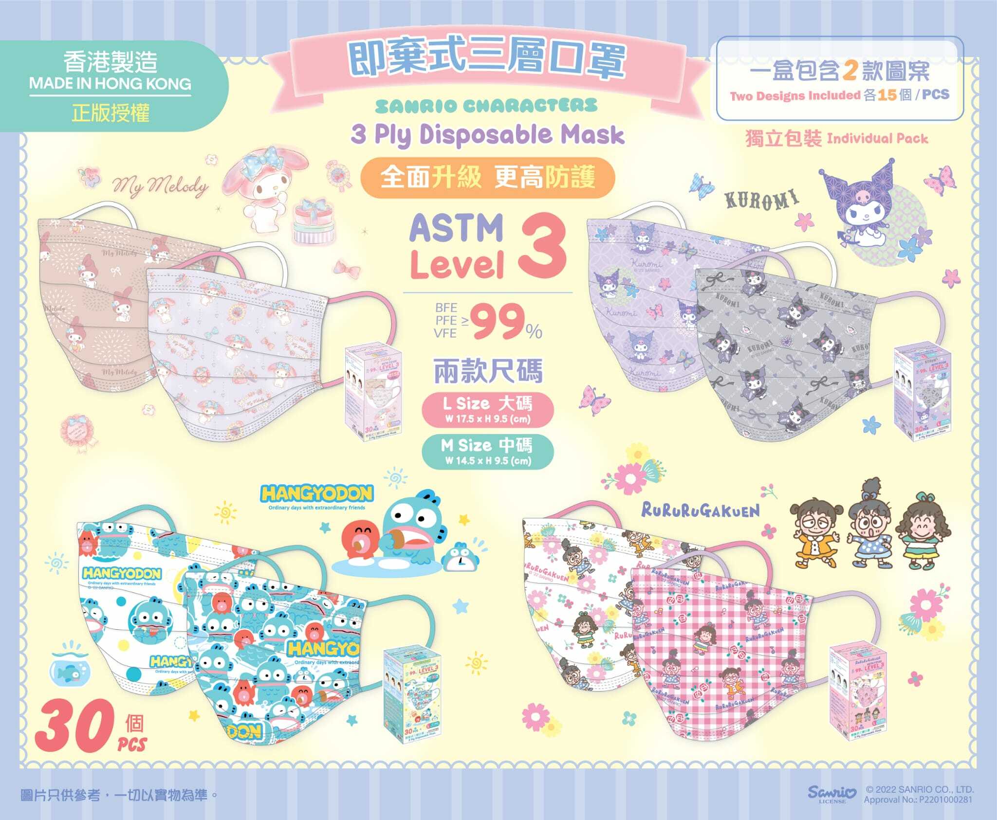 2022年最新Sanrio / Shibanban柴犬三層口罩-第9彈
