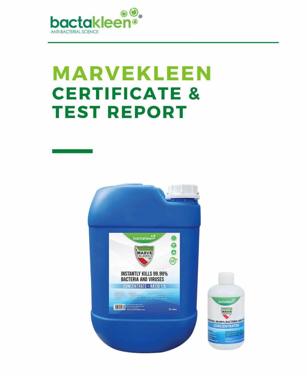 Bactakleen® Marvekleen disinfection solution 25L – Kills 99.95% of COVID-19 as tested by MICROBAC