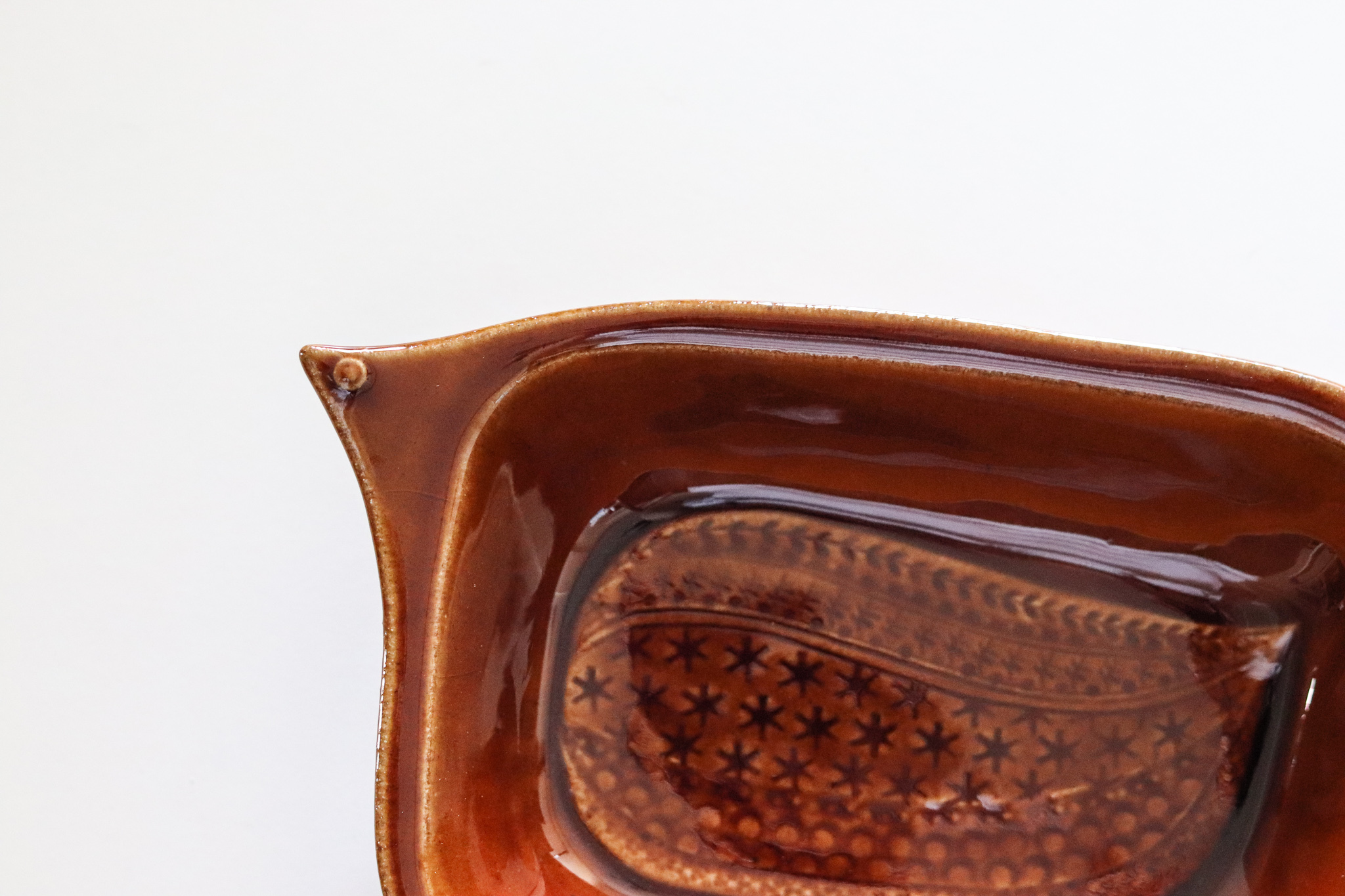 益子燒 琥珀色 鳥的造型長方缽