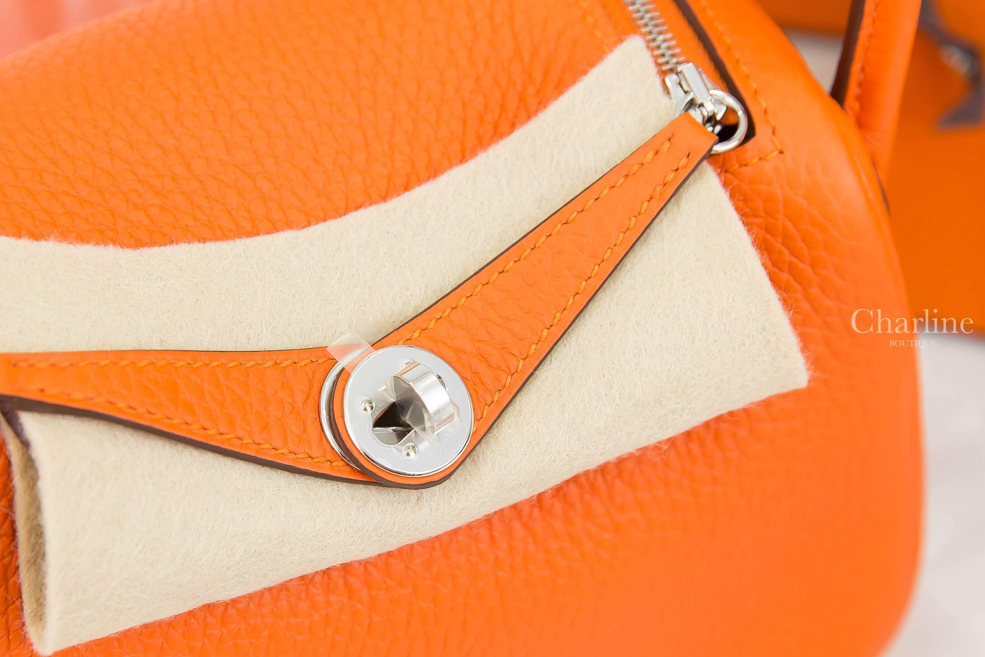 Hermès Lindy Mini 9J Feu Taurillon Clemence 火焰橘銀釦