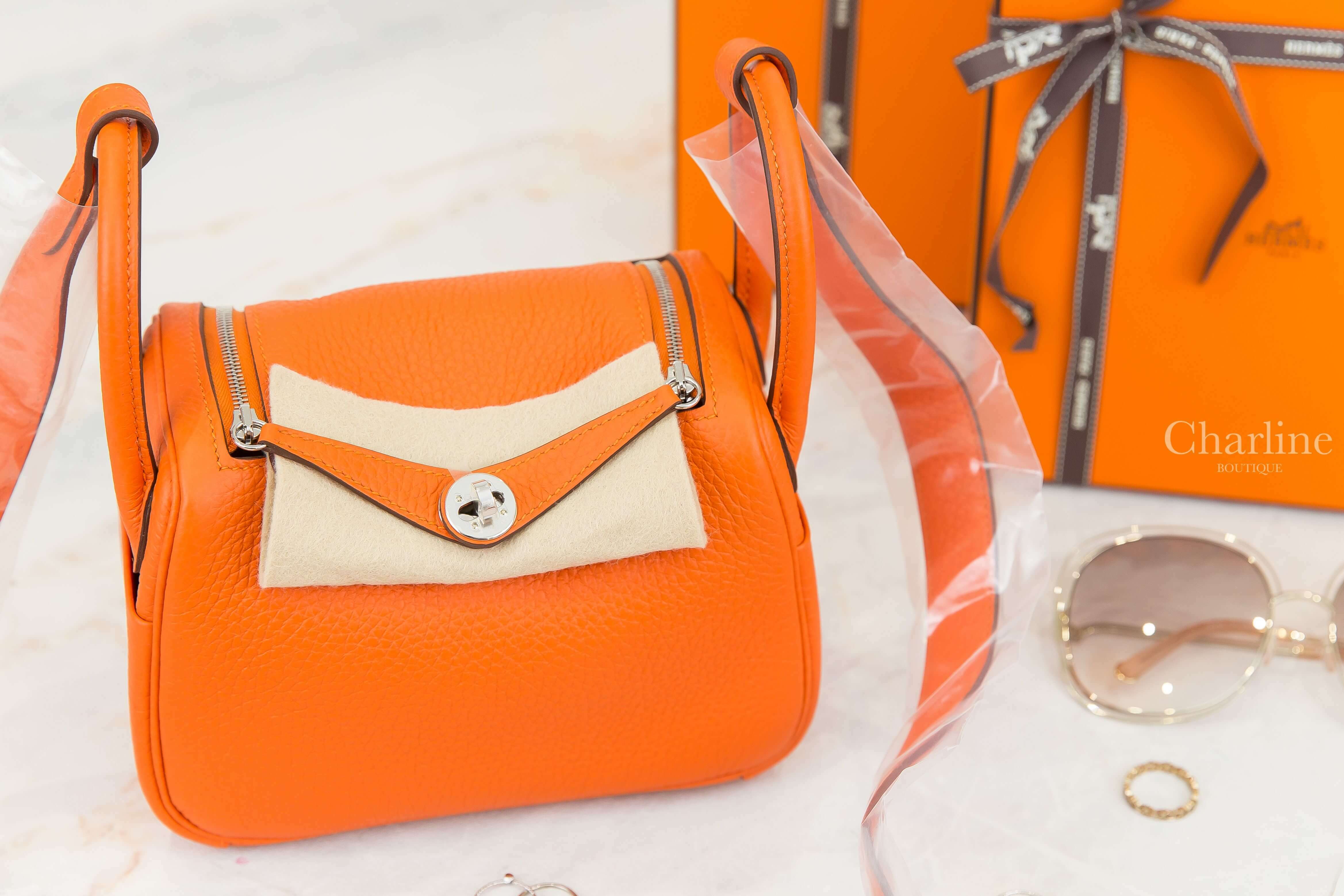 Hermès Lindy Mini 9J Feu Taurillon Clemence 火焰橘銀釦