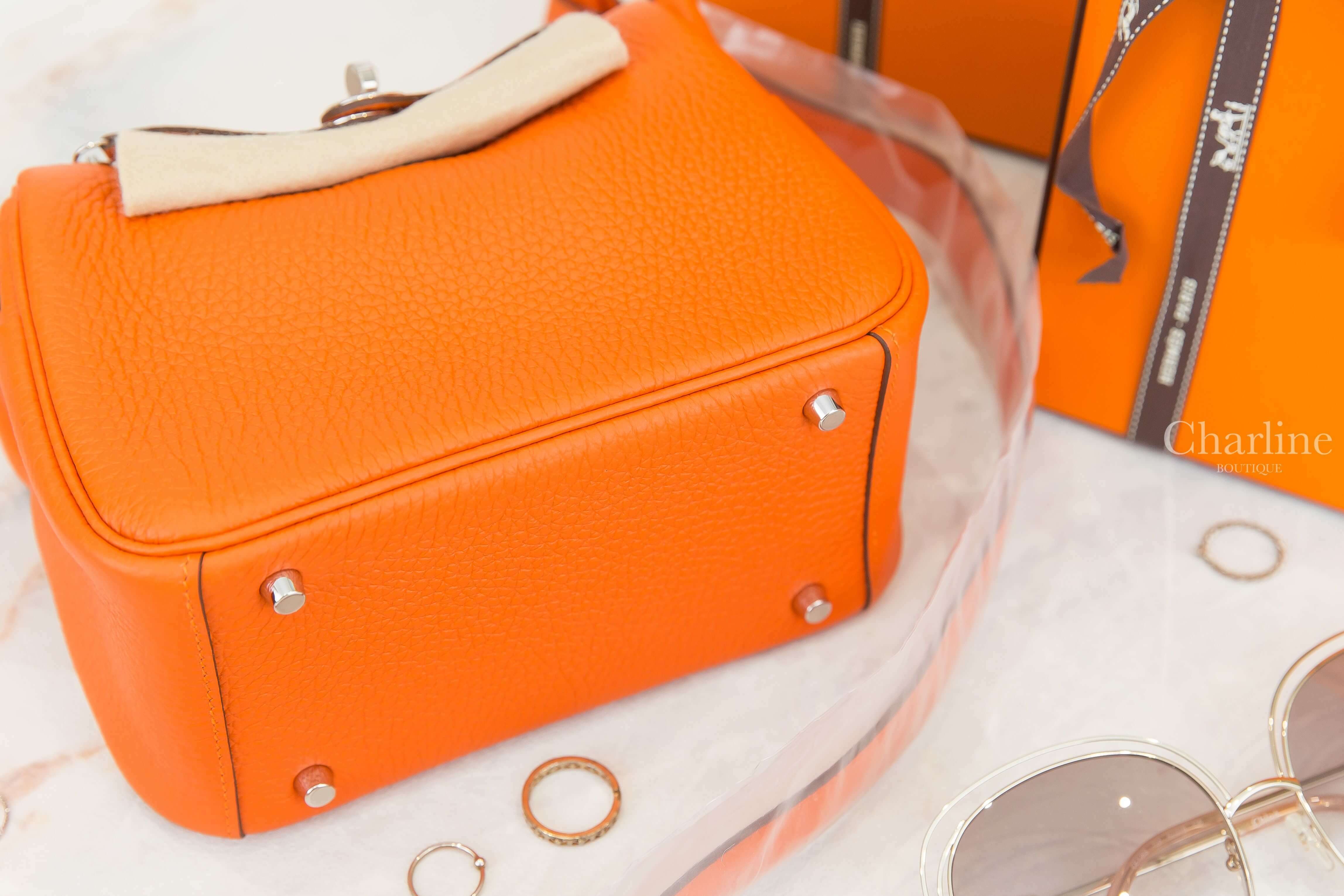 Hermès Lindy Mini 9J Feu Taurillon Clemence Z刻火焰橘銀釦-Charline Boutique 精品代購