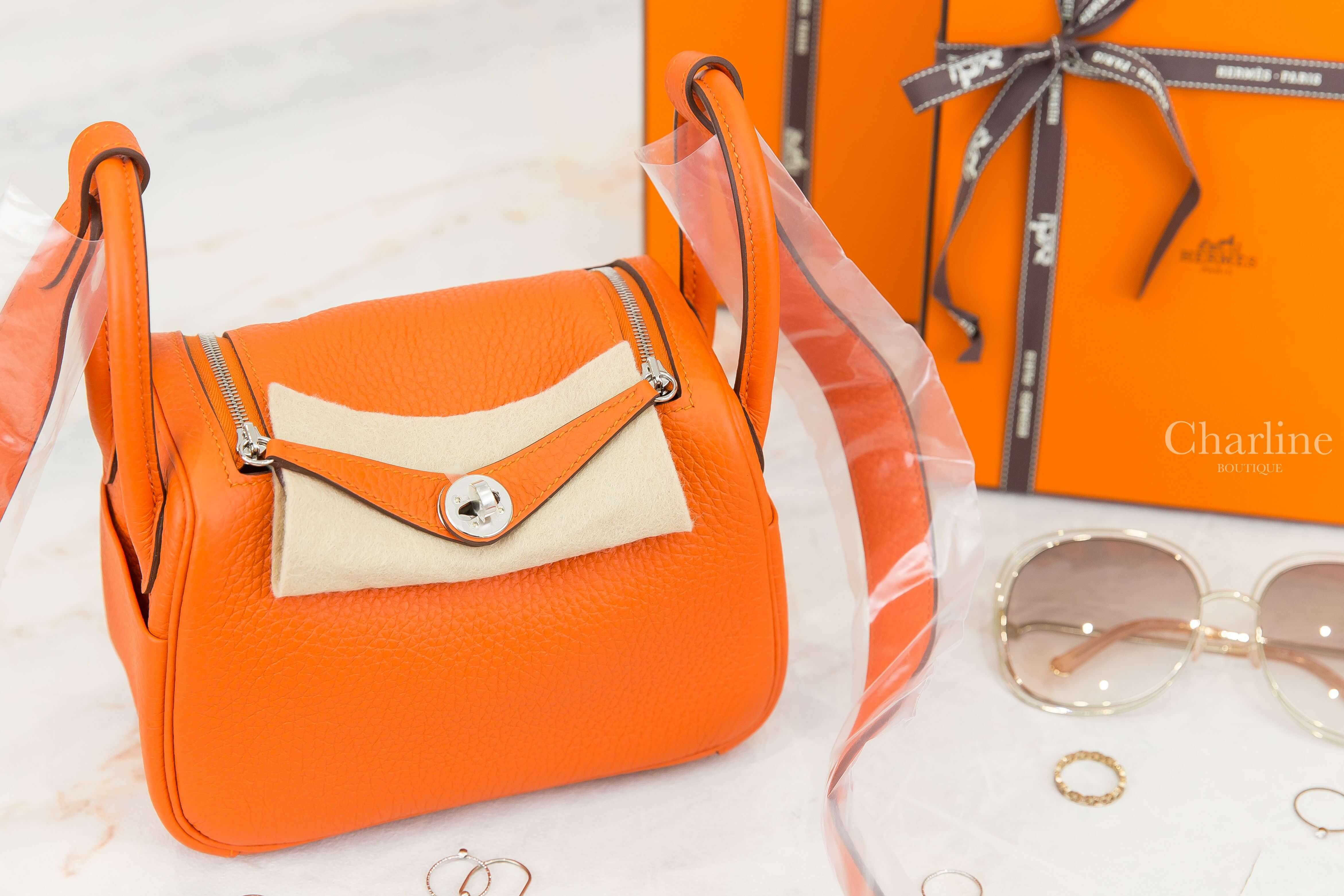 Hermès Lindy Mini 9J Feu Taurillon Clemence Z刻火焰橘銀釦-Charline Boutique 精品代購