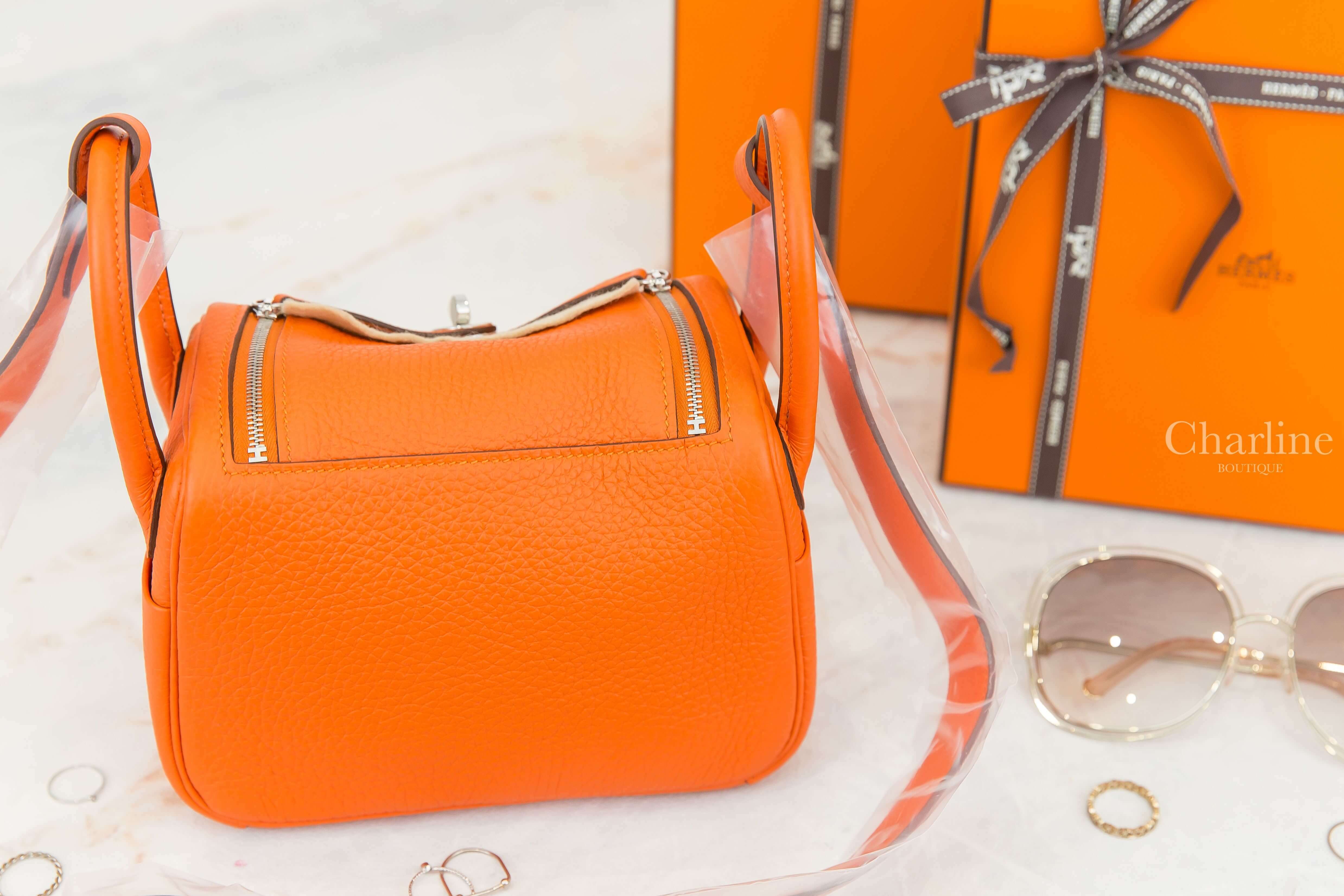 Hermès Lindy Mini 9J Feu Taurillon Clemence Z刻火焰橘銀釦-Charline Boutique 精品代購