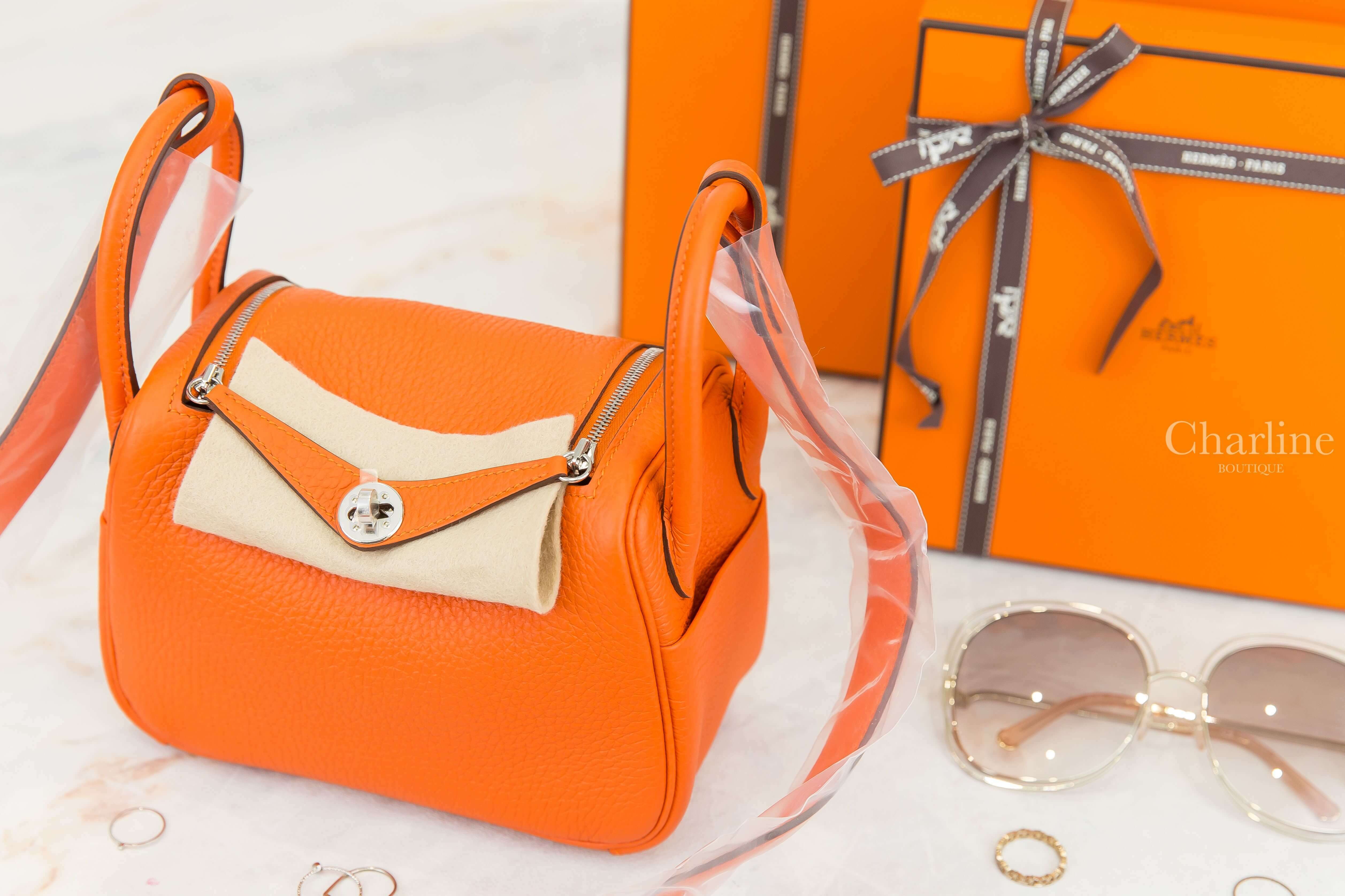 Hermès Lindy Mini 9J Feu Taurillon Clemence Z刻火焰橘銀釦-Charline Boutique 精品代購