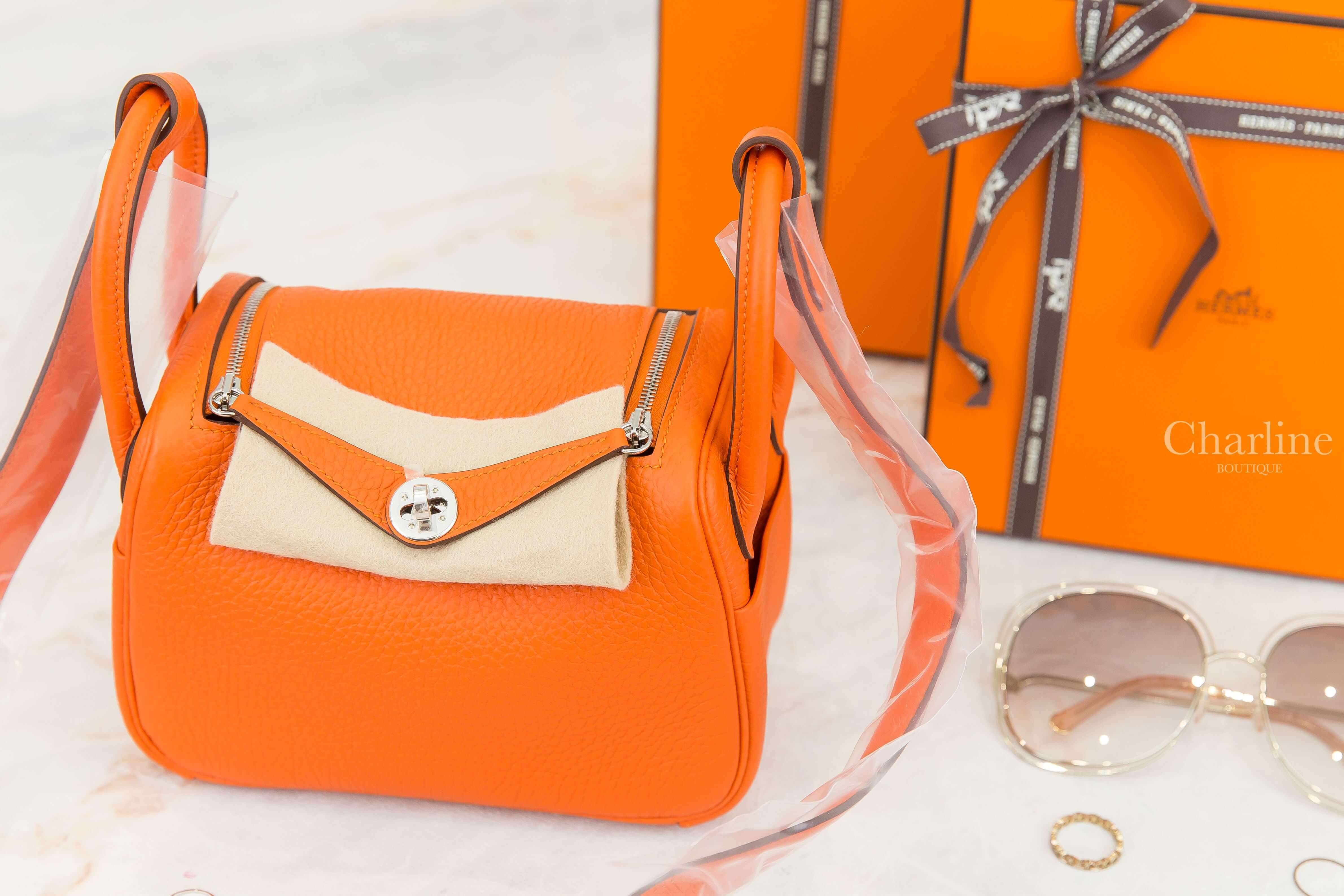 Hermès Lindy Mini 9J Feu Taurillon Clemence Z刻火焰橘銀釦-Charline Boutique 精品代購