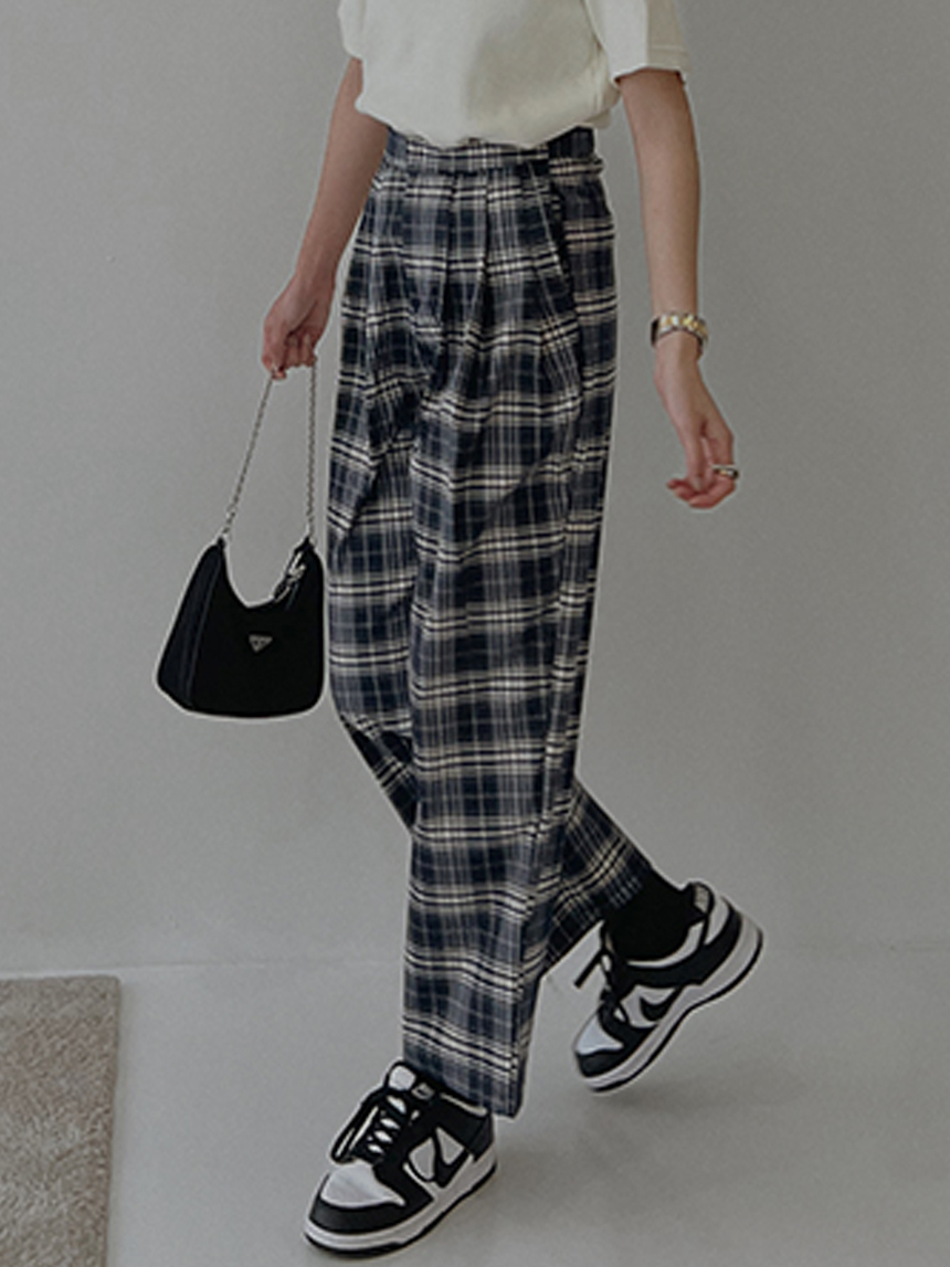 高磅深藍格紋褲