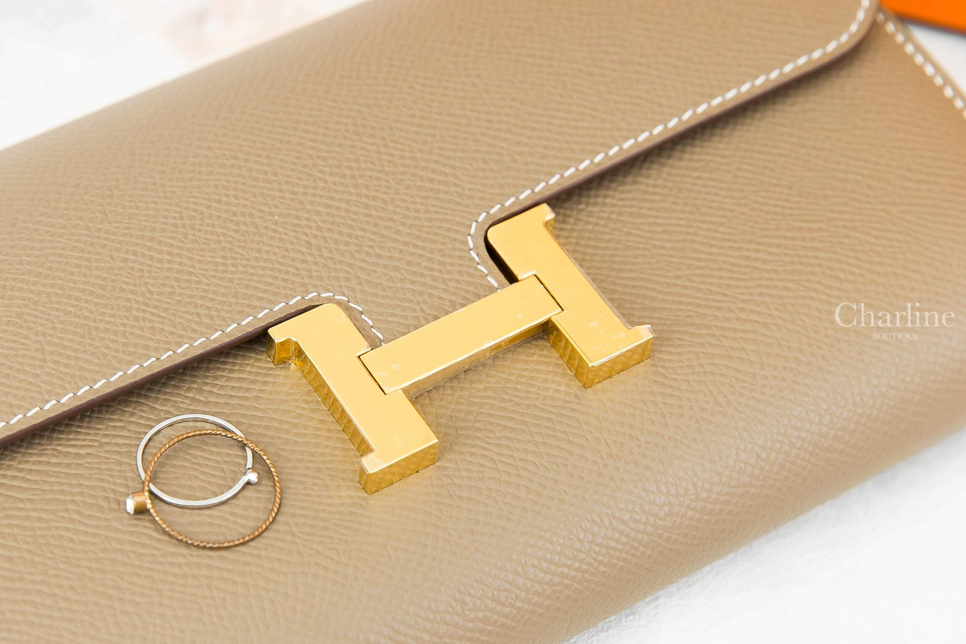 Hermès Constance Long To Go Wallet 18 Etoupe Epsom 大象灰金釦肩背包