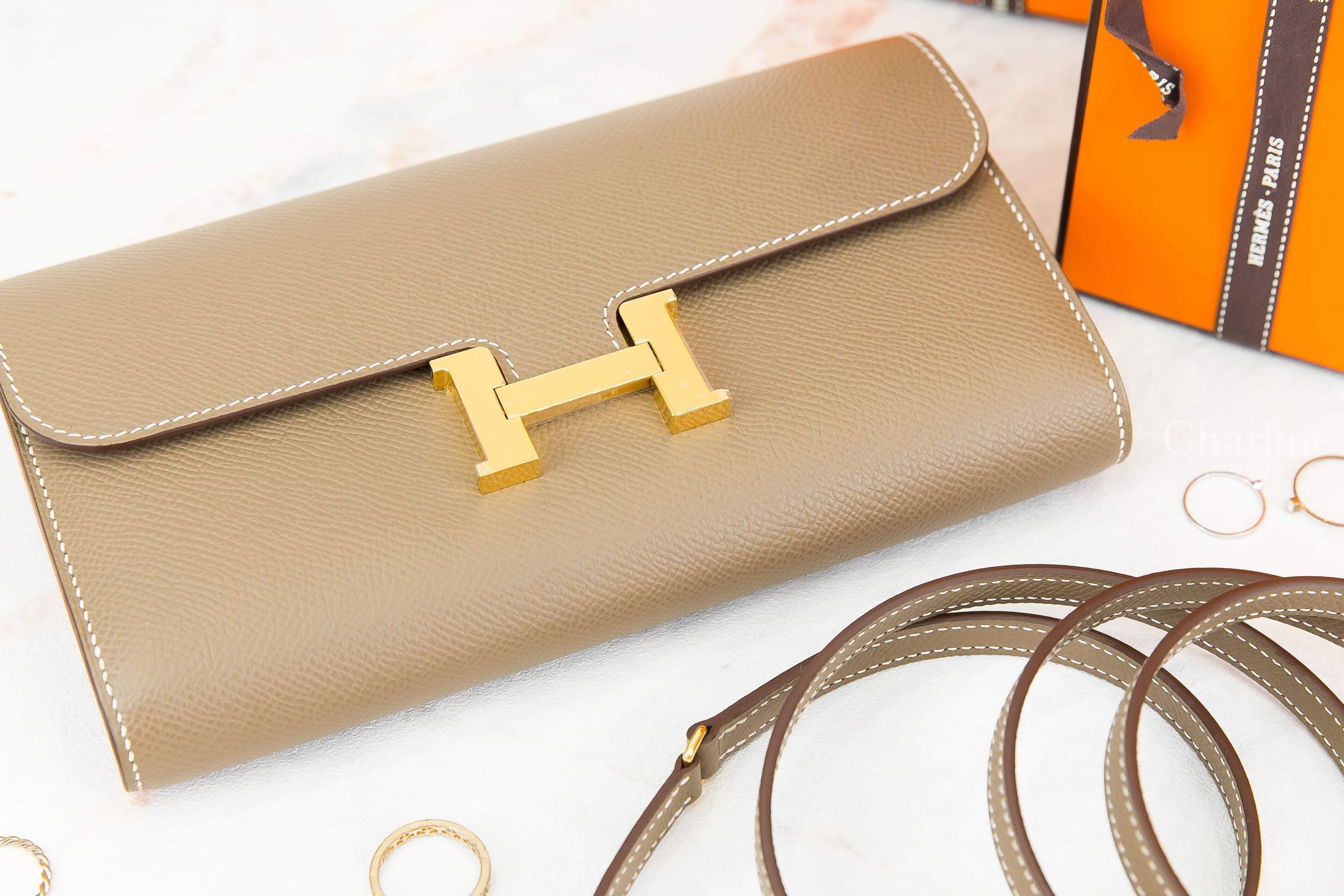 Hermès Constance Long To Go Wallet 18 Etoupe Epsom Z刻大象灰金釦肩背包-Charline Boutique 精品代購