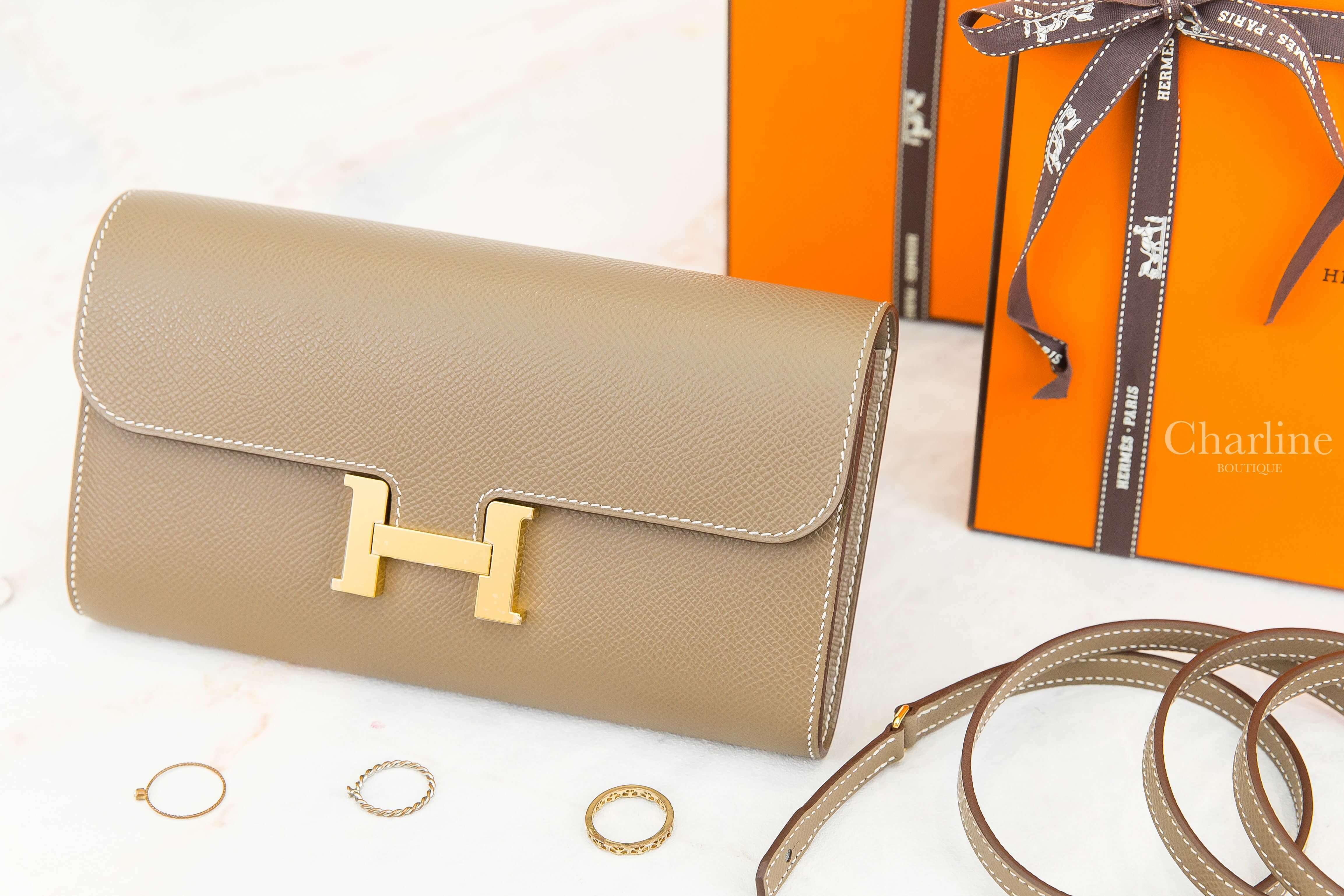 Hermès Constance Long To Go Wallet 18 Etoupe Epsom Z刻大象灰金釦肩背包-Charline Boutique 精品代購