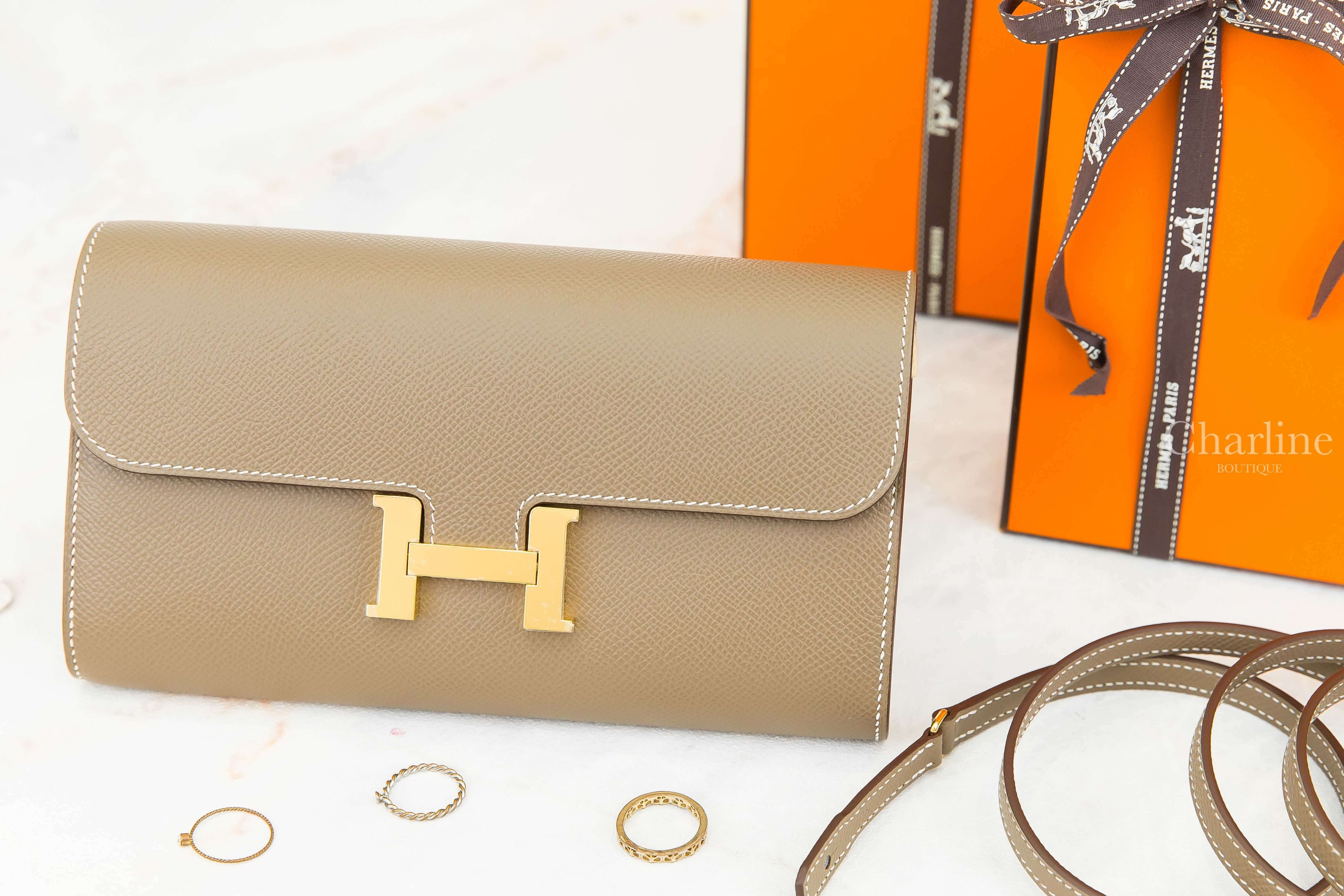 Hermès Constance Long To Go Wallet 18 Etoupe Epsom Z刻大象灰金釦肩背包-Charline Boutique 精品代購