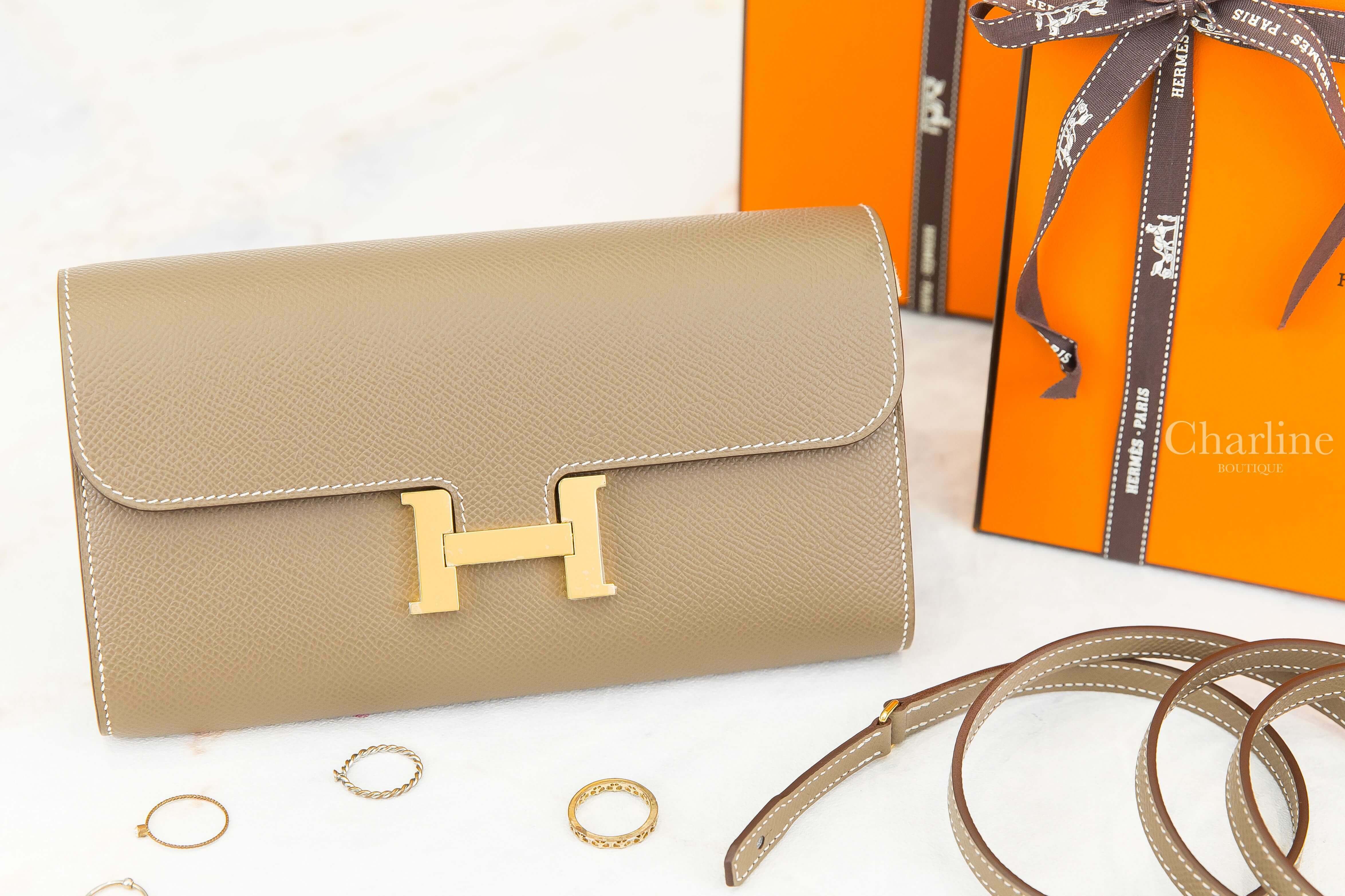 Hermès Constance Long To Go Wallet 18 Etoupe Epsom Z刻大象灰金釦肩背包-Charline Boutique 精品代購