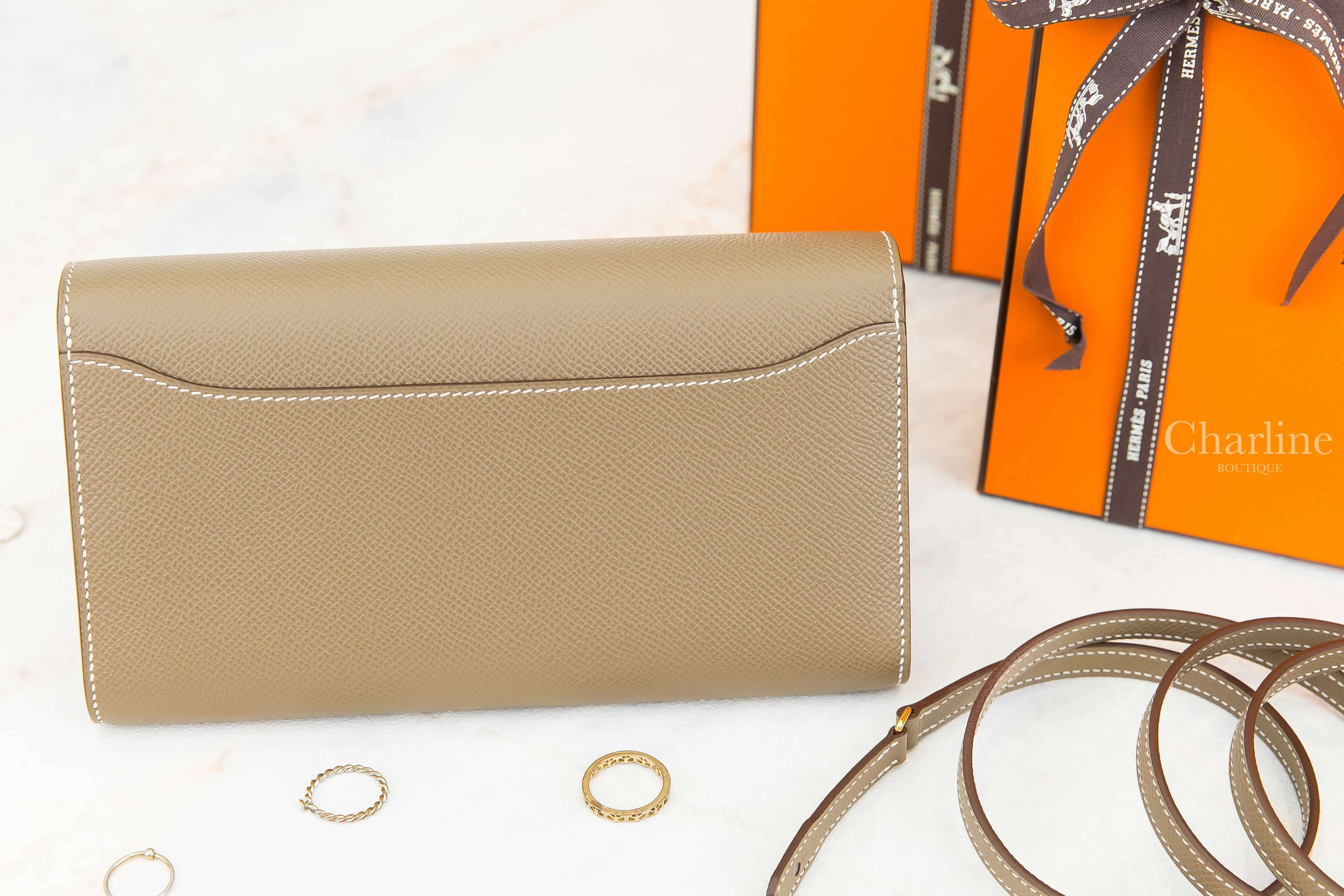 Hermès Constance Long To Go Wallet 18 Etoupe Epsom Z刻大象灰金釦肩背包-Charline Boutique 精品代購