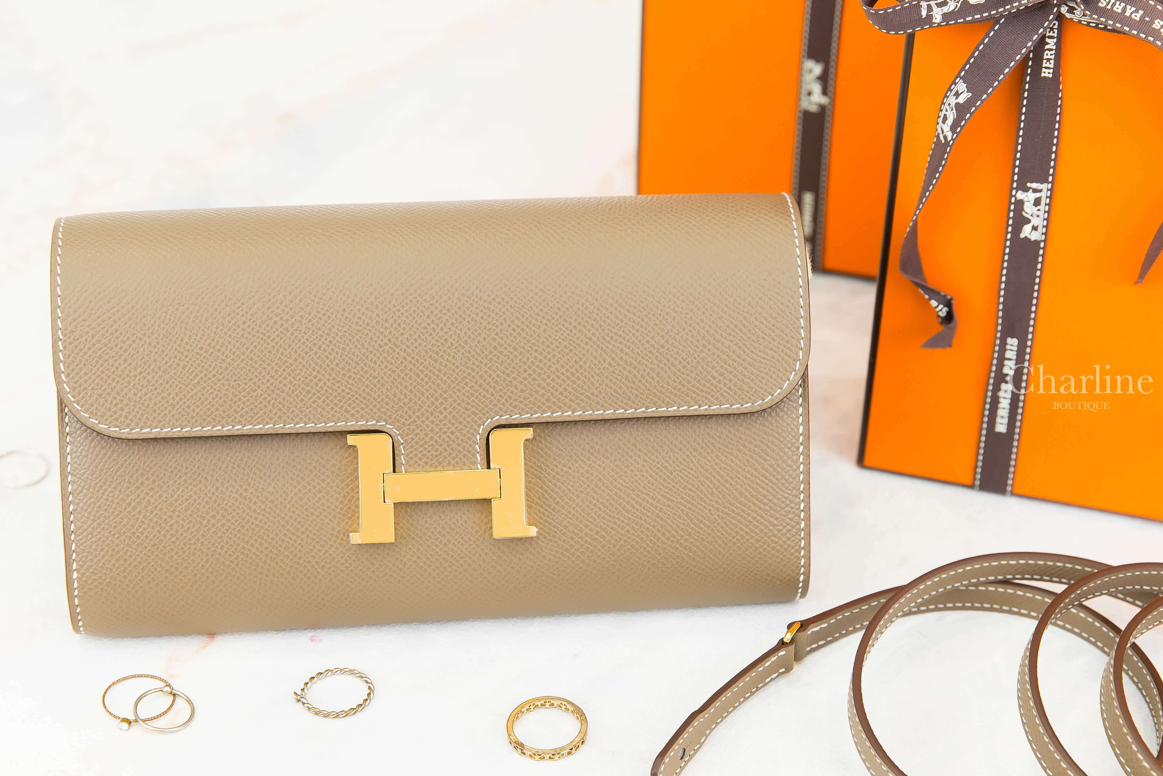Hermès Constance Long To Go Wallet 18 Etoupe Epsom Z刻大象灰金釦肩背包-Charline Boutique 精品代購