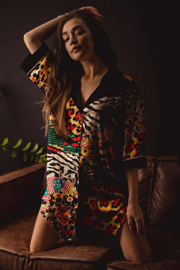 美國Averie Sleep 親膚柔滑襯衫連身式睡衣-極致神祕